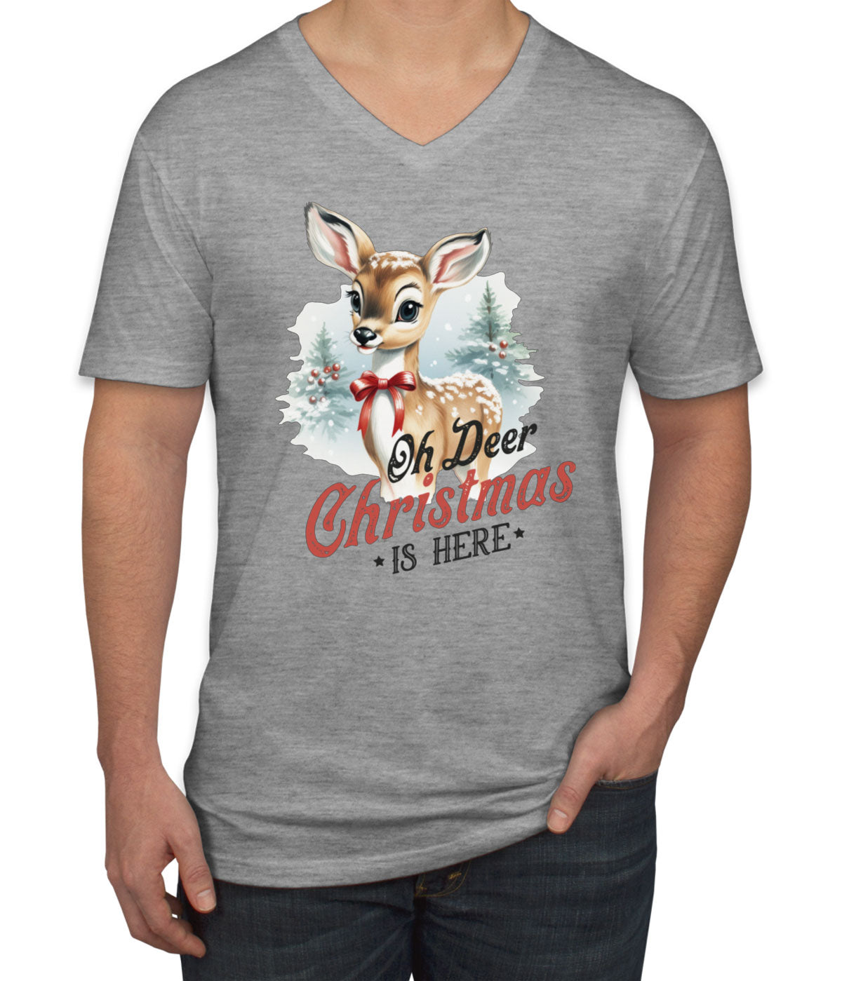 Oh Deer Christmas Here Men's V Neck T-shirt