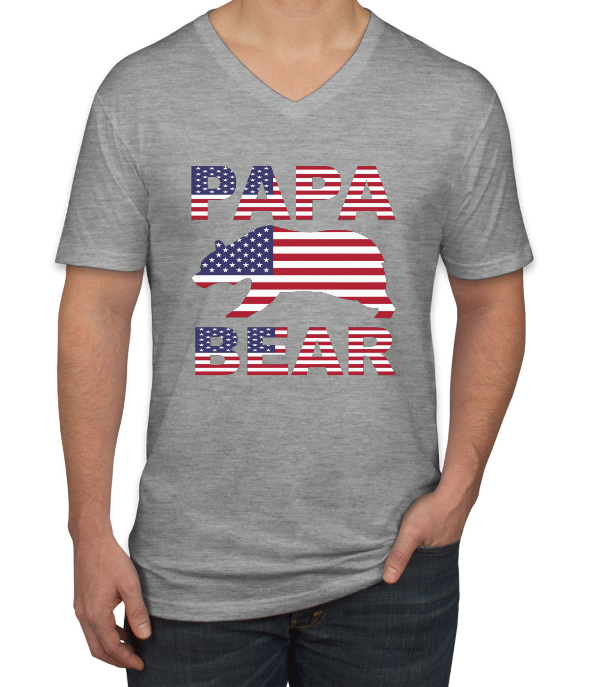 Papa Bear American Flag Men's V Neck T-shirt