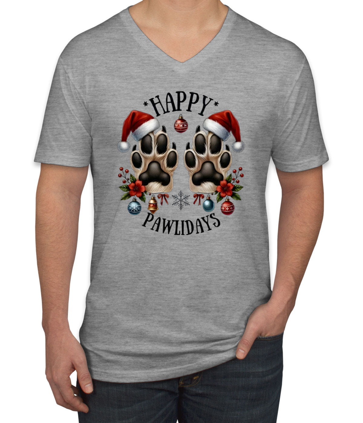 Happy Pawlidays Christmas Men's V Neck T-shirt