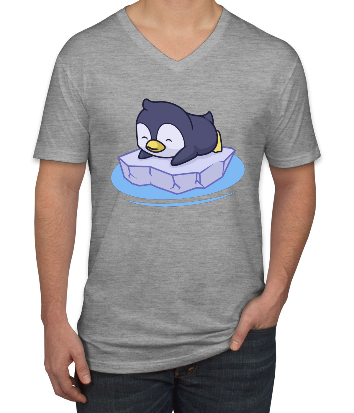 Penguin On Ice Block Men's V Neck T-shirt