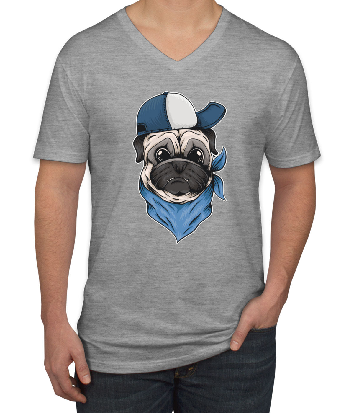 Pug Dog With Hat And Bandana Men's V Neck T-shirt