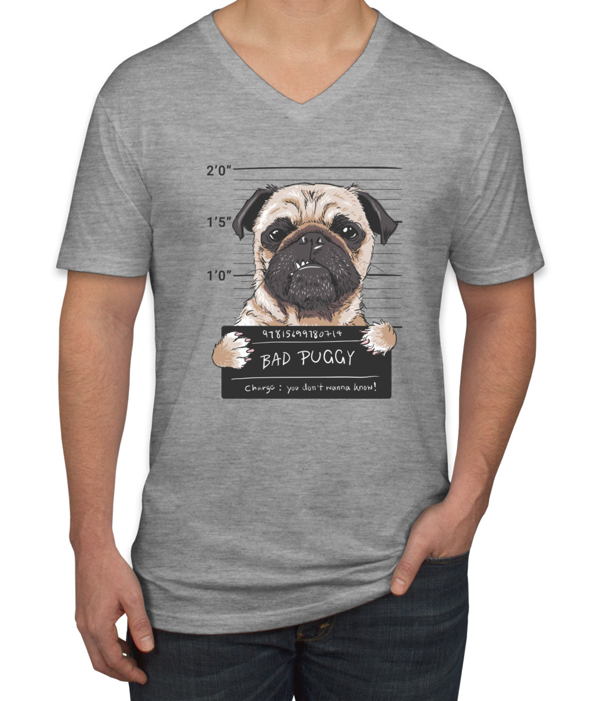 Funny Pug Dog Mugshot Men's V Neck T-shirt