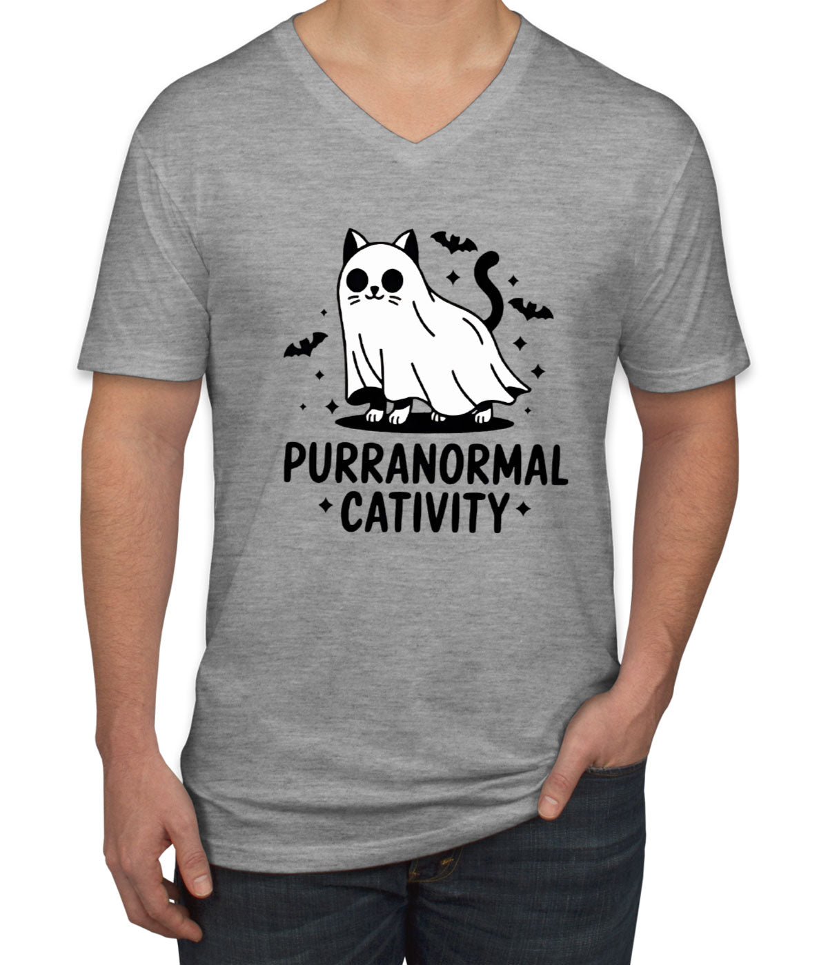 Purranormal Cativity Halloween Men's V Neck T-shirt