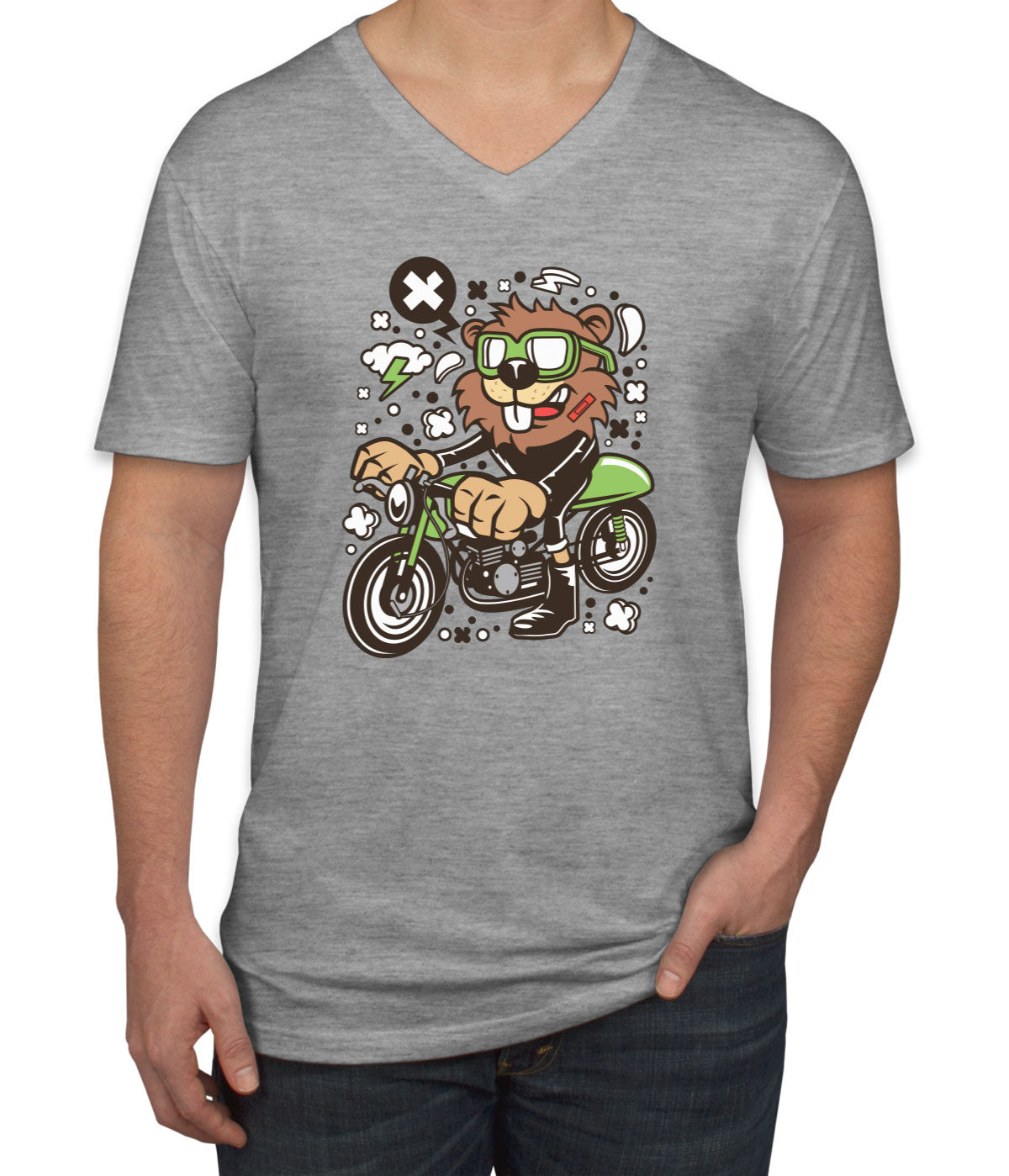 Racer Beaver Men's V Neck T-shirt