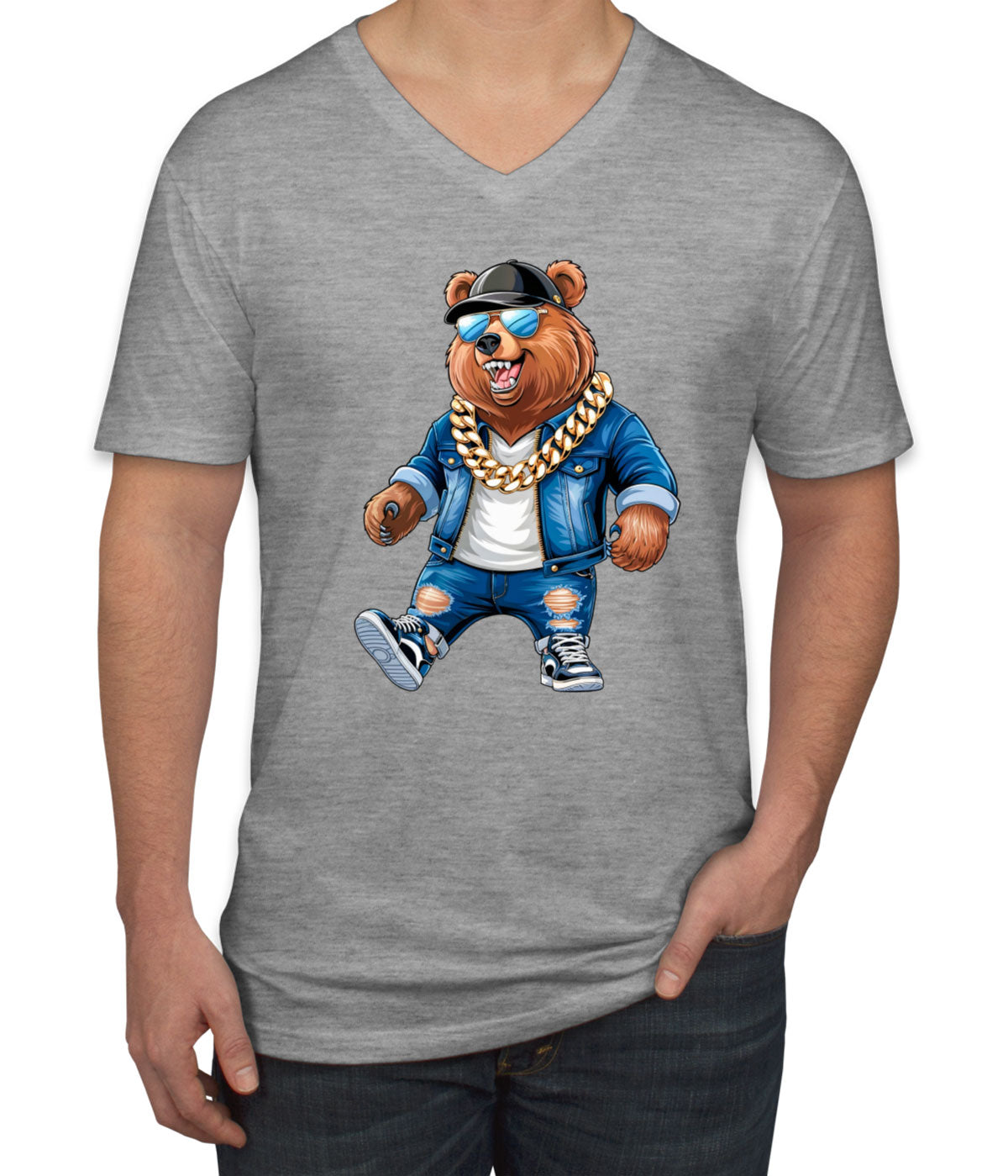 Cool Rapper Bear Men's V Neck T-shirt