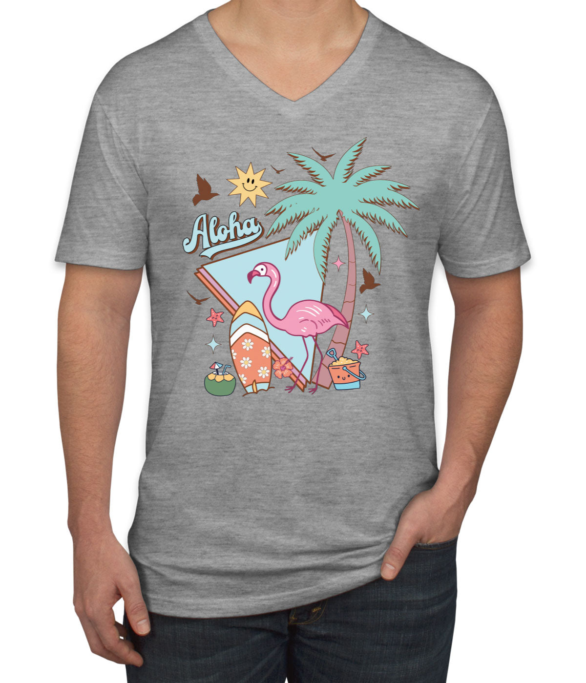 Aloha Retro Summer Men's V Neck T-shirt