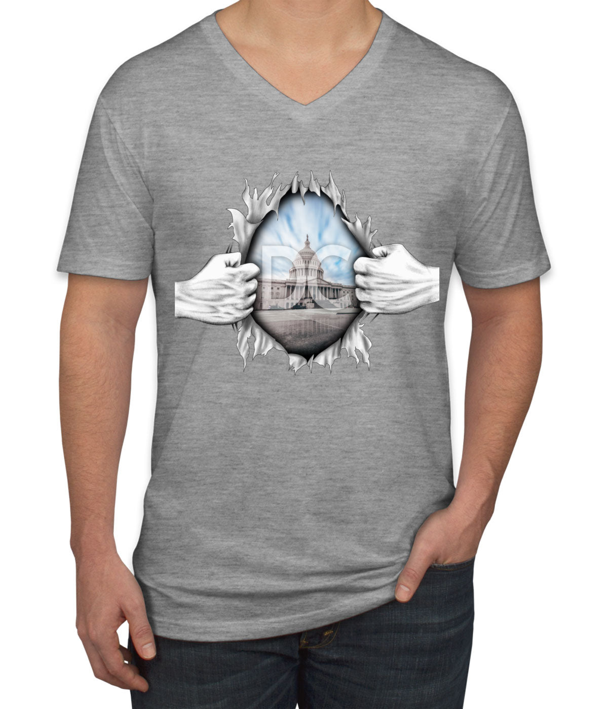 Ripping Open Shirt Washington DC Men's V Neck T-shirt