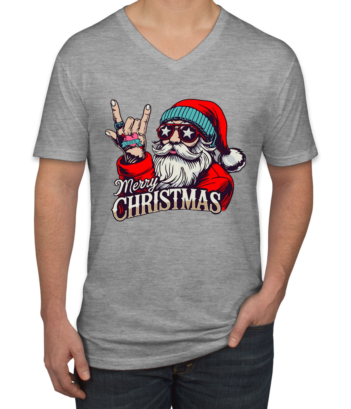 Rock Santa Claus Christmas Men's V Neck T-shirt