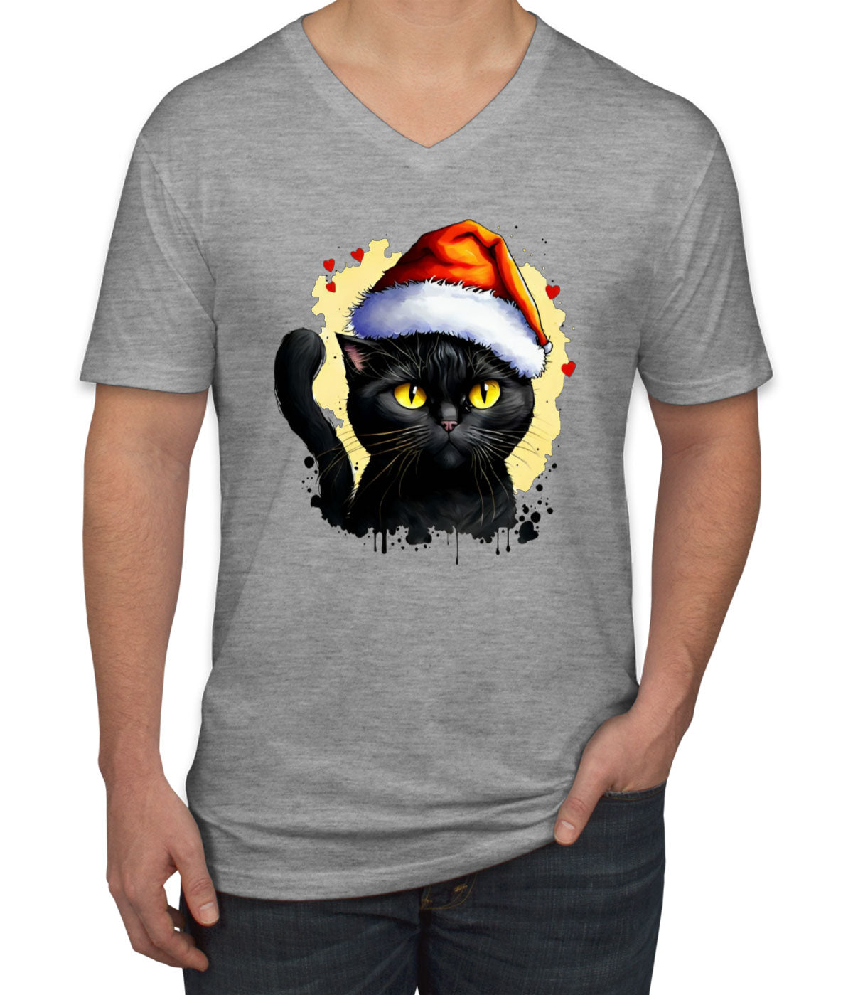 Santa Black Cat Men's V Neck T-shirt