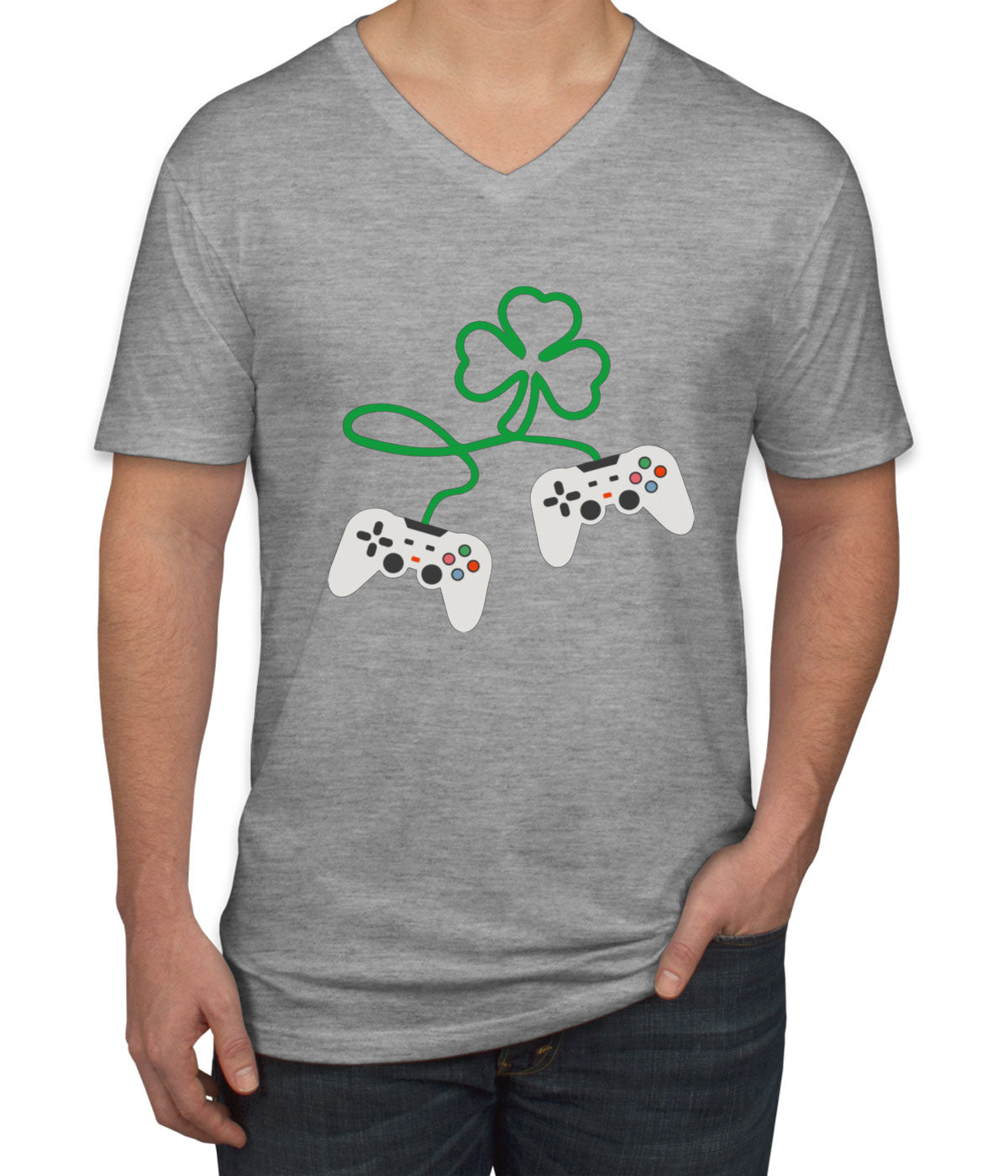 Shamrock Video Gamer St. Patrick's Day Men's V Neck T-shirt