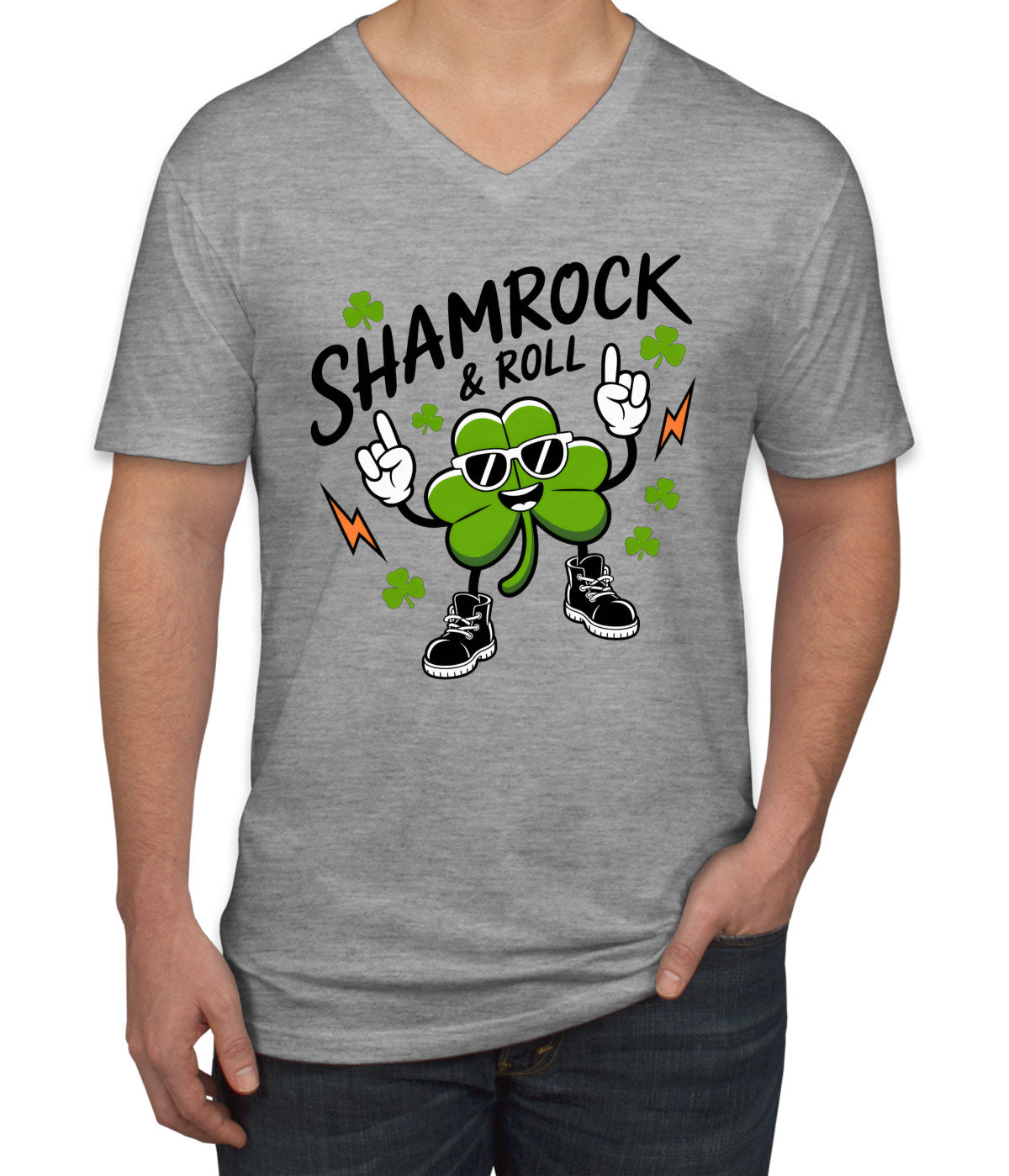 Shamrock And Roll St. Patrick's Day Men's V Neck T-shirt