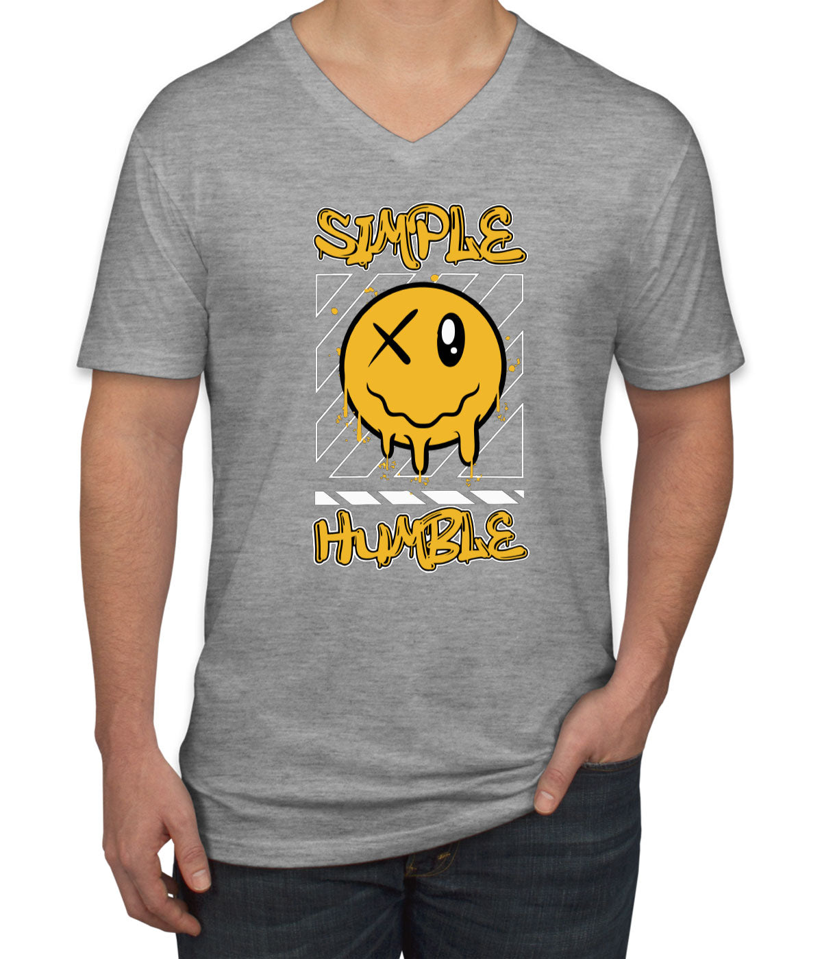 Simple Humble Emoji Face Men's V Neck T-shirt
