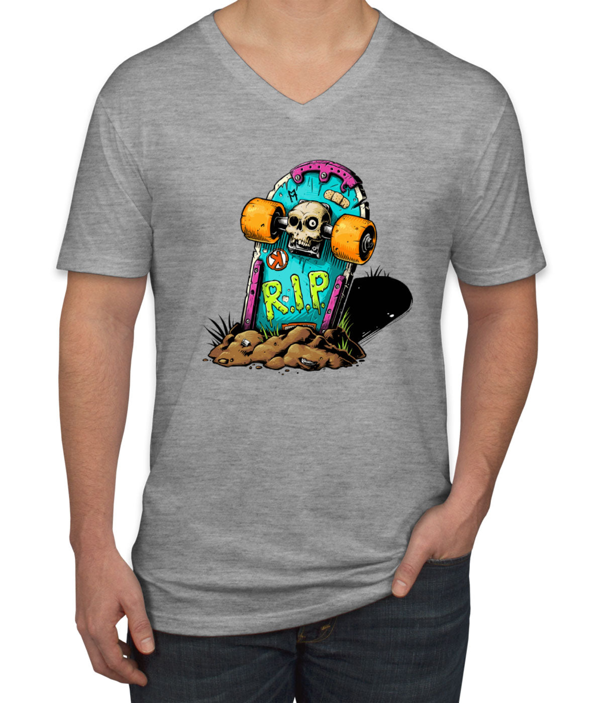 Skateboard Graveyard RIP Men's V Neck T-shirt