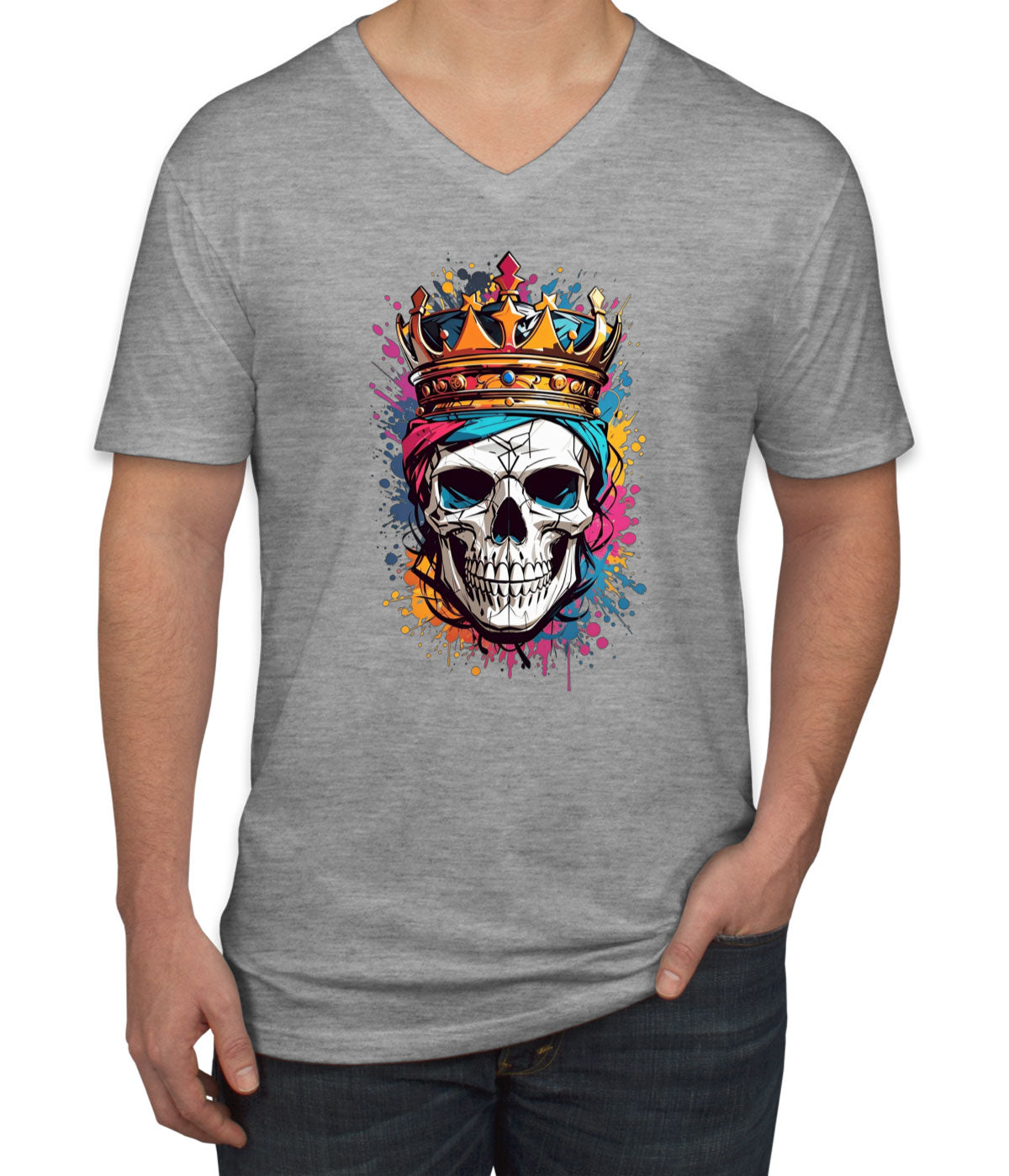 Colorful Skull Men's V Neck T-shirt