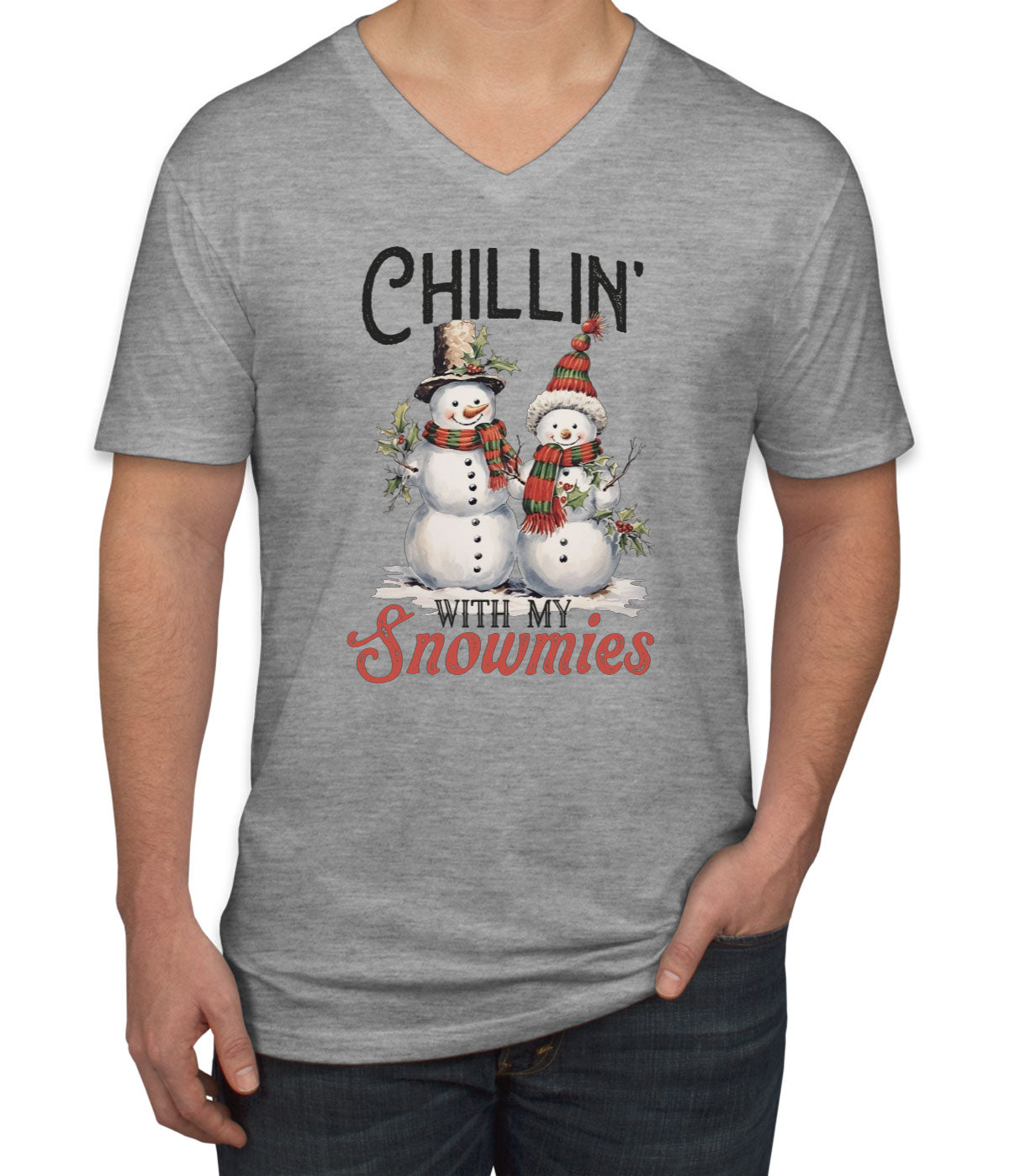 Chillin' With My Snowmies Christmas Men's V Neck T-shirt