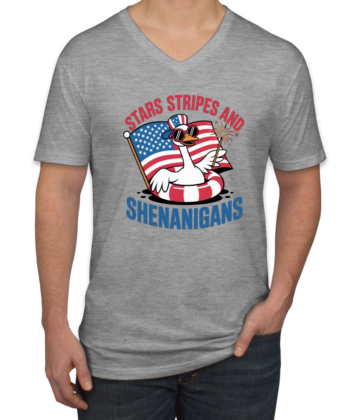 Stars Stripes And Shenanigans Independence Day Patriotic Men's V Neck T-shirt