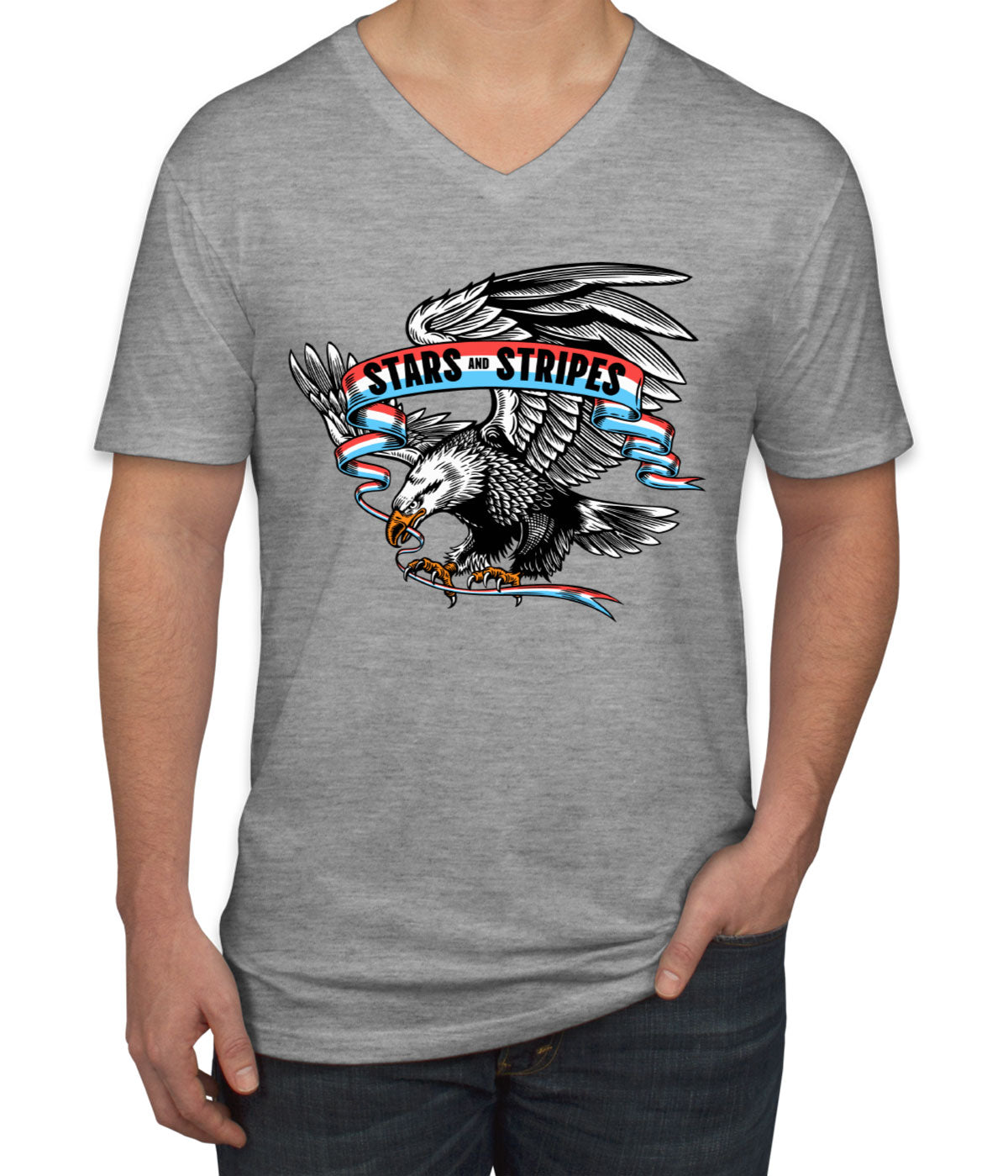 Stars And Stripes American Eagle Patriotic Men's V Neck T-shirt