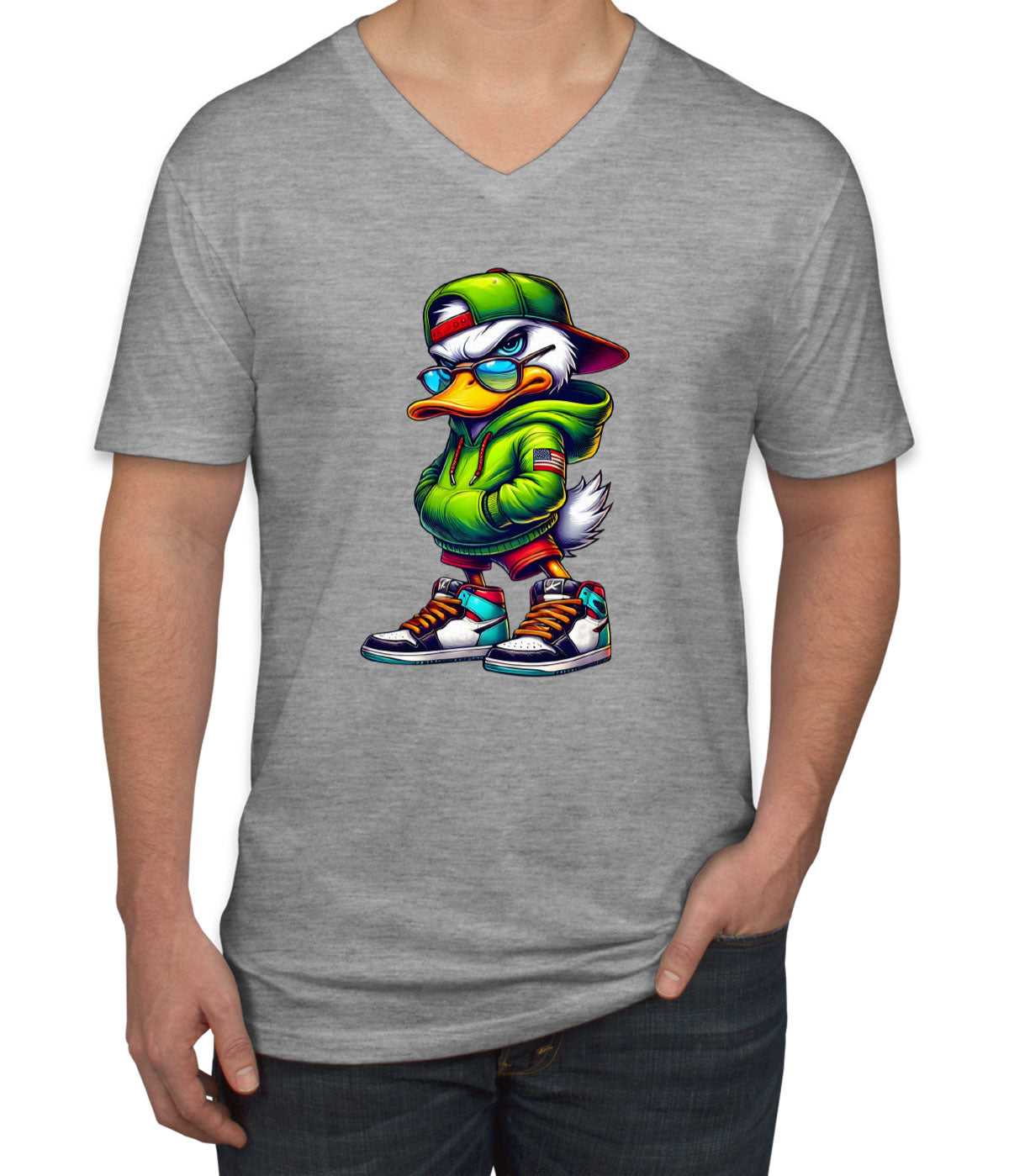 Street Duck Cartoon Men's V Neck T-shirt