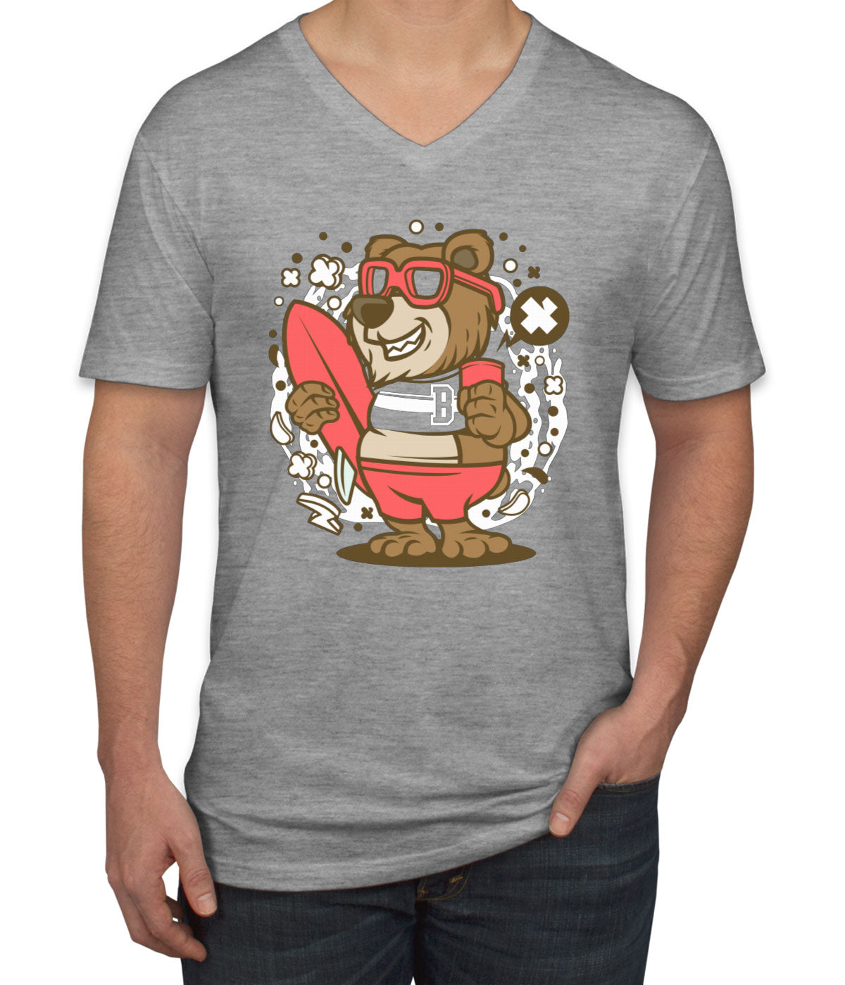 Surfer Bear Men's V Neck T-shirt