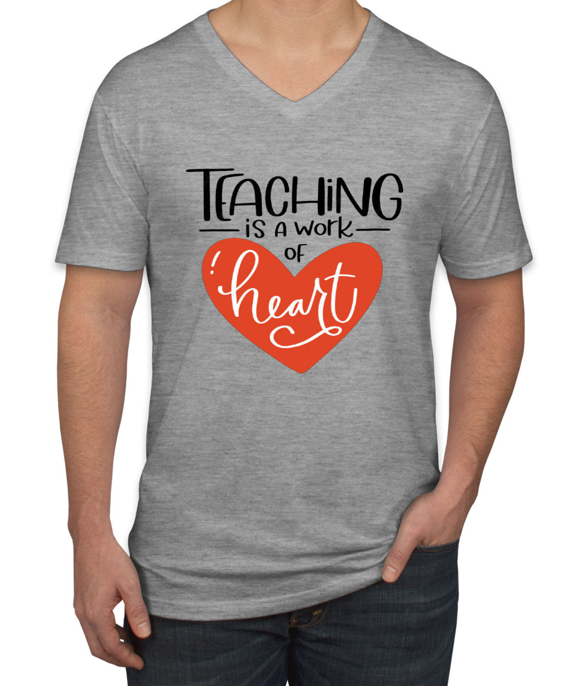 Teaching Is A Work Of Heart Teacher's Day Men's V Neck T-shirt