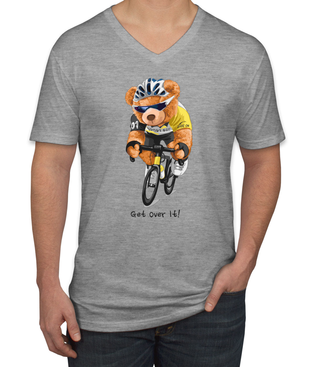 Teddy Bear Biker Get Over It Men's V Neck T-shirt