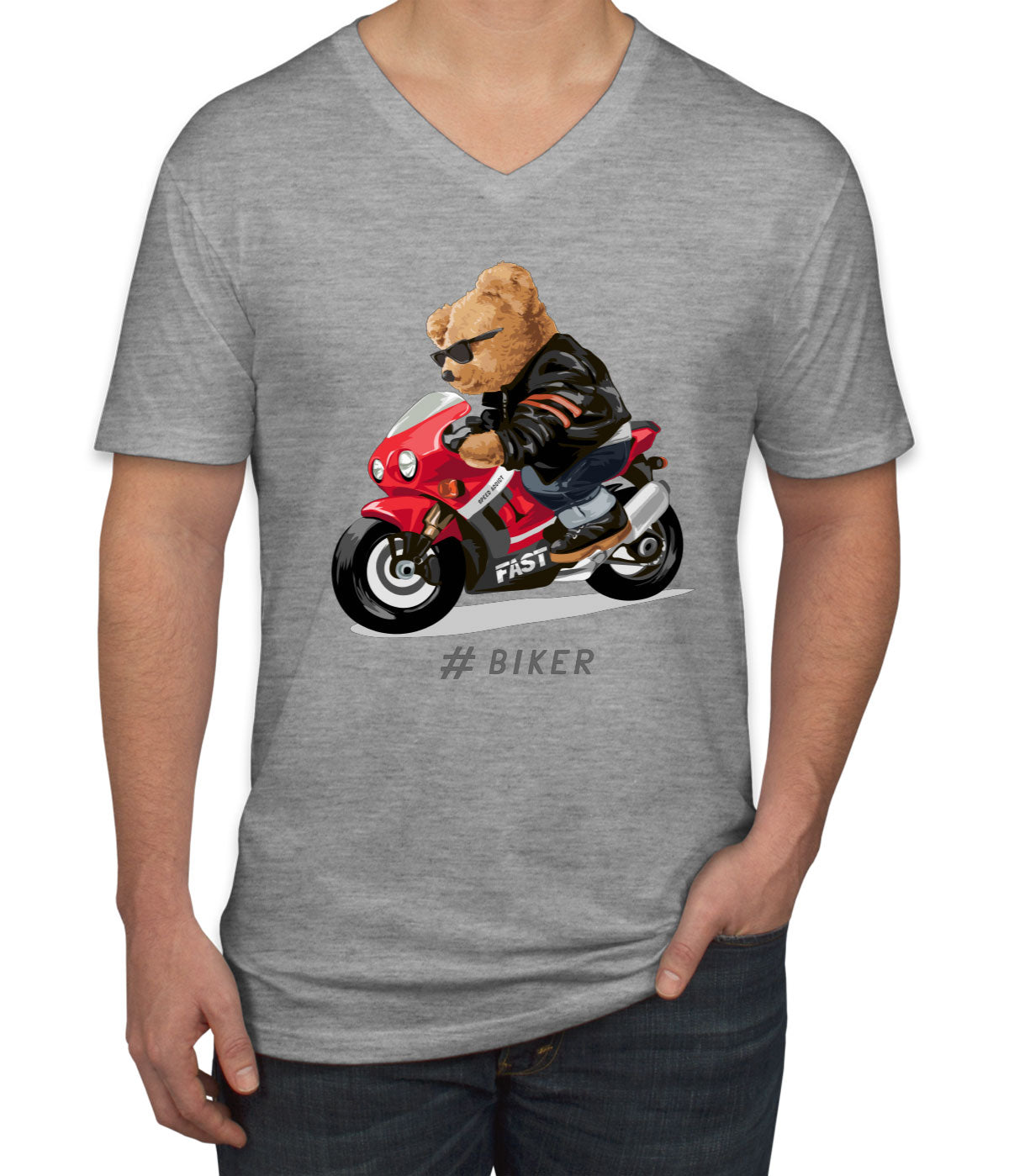 Teddy Bear Cool Biker Men's V Neck T-shirt