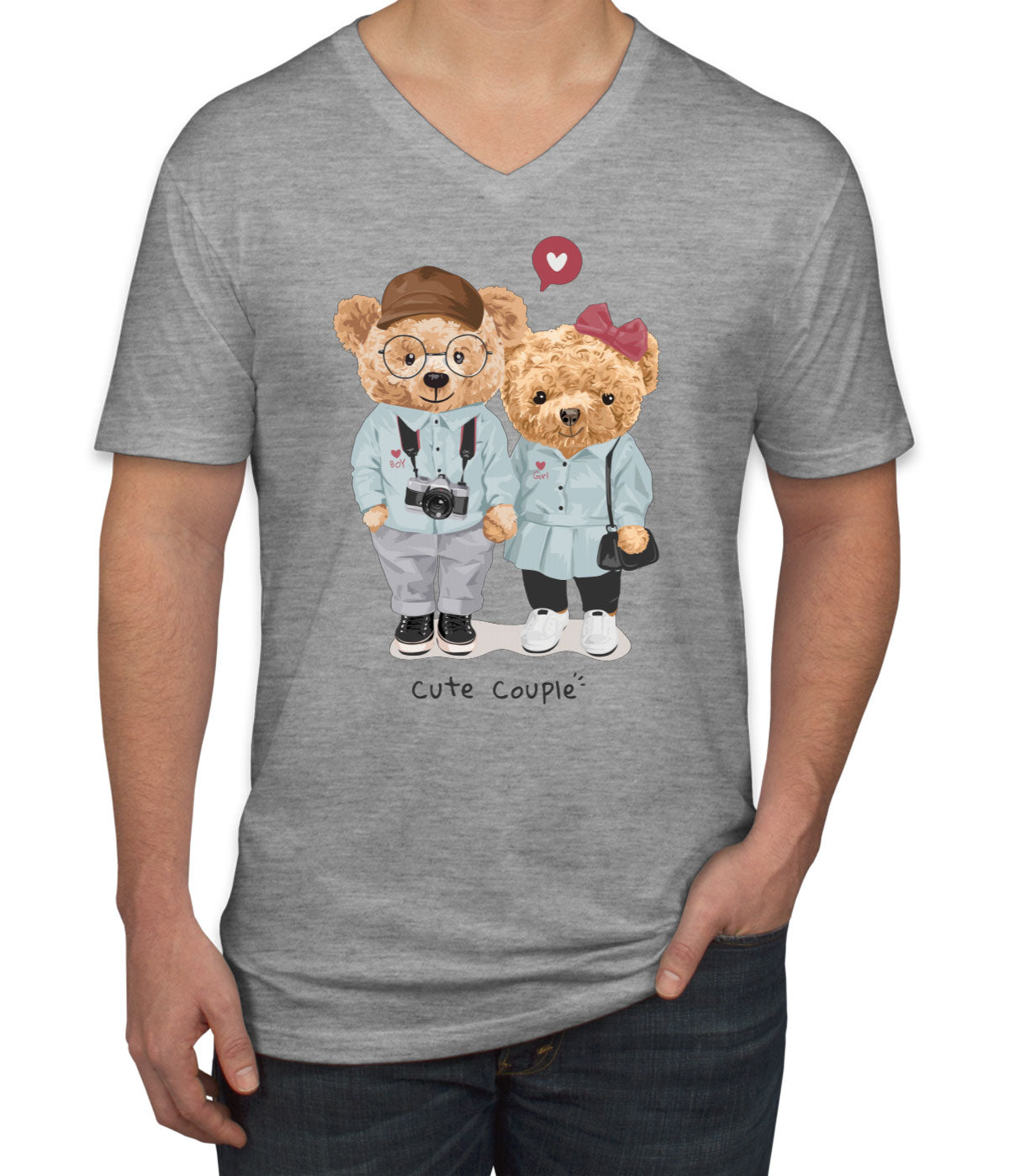 Teddy Bear Cute Couple Men's V Neck T-shirt