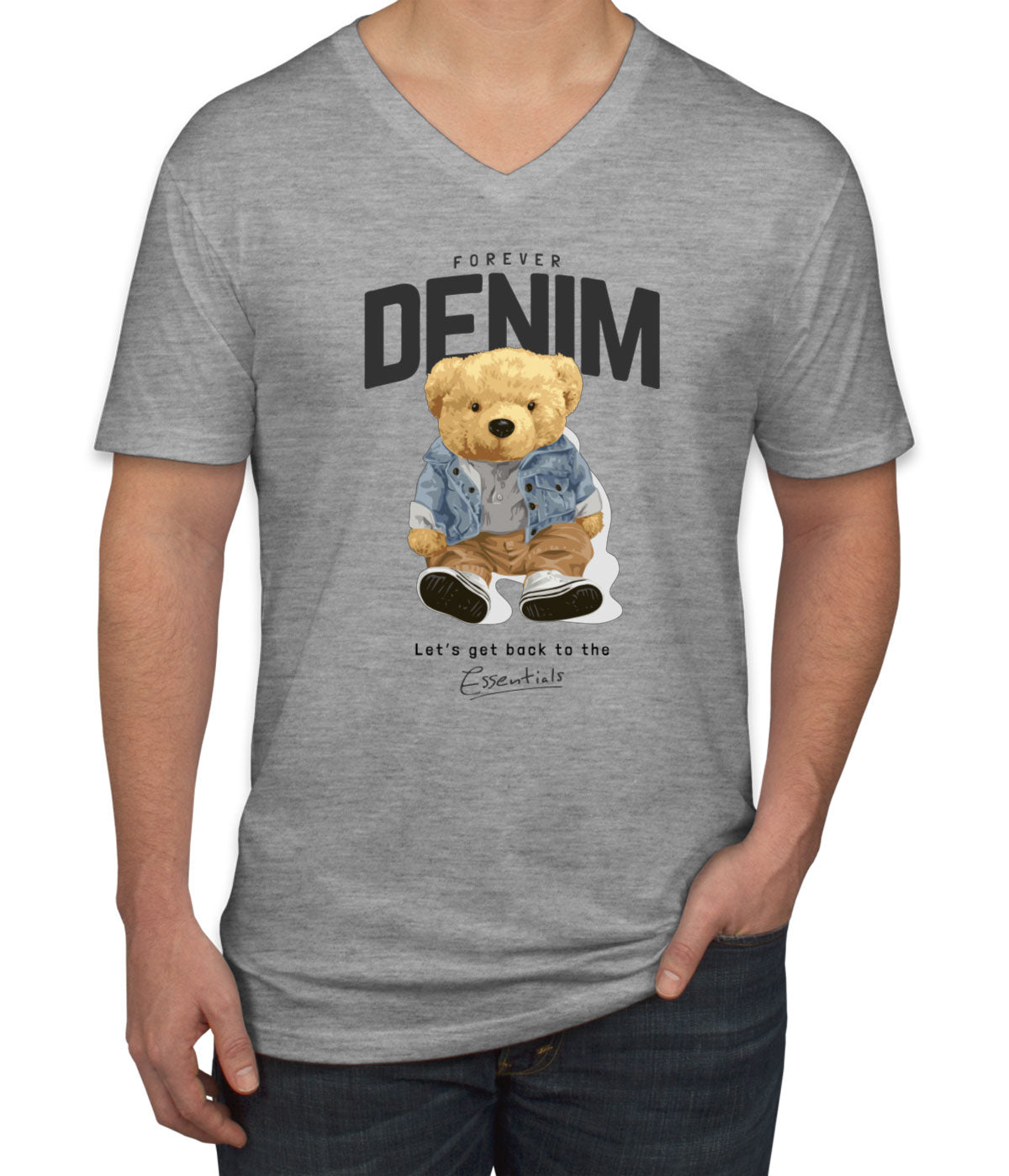 Teddy Bear Forever Denim Men's V Neck T-shirt