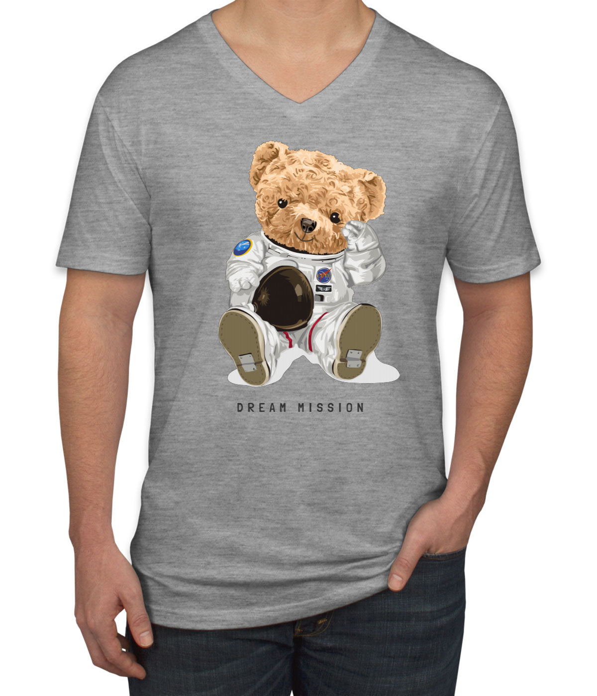 Teddy Bear Astronaut Dream Mission Men's V Neck T-shirt