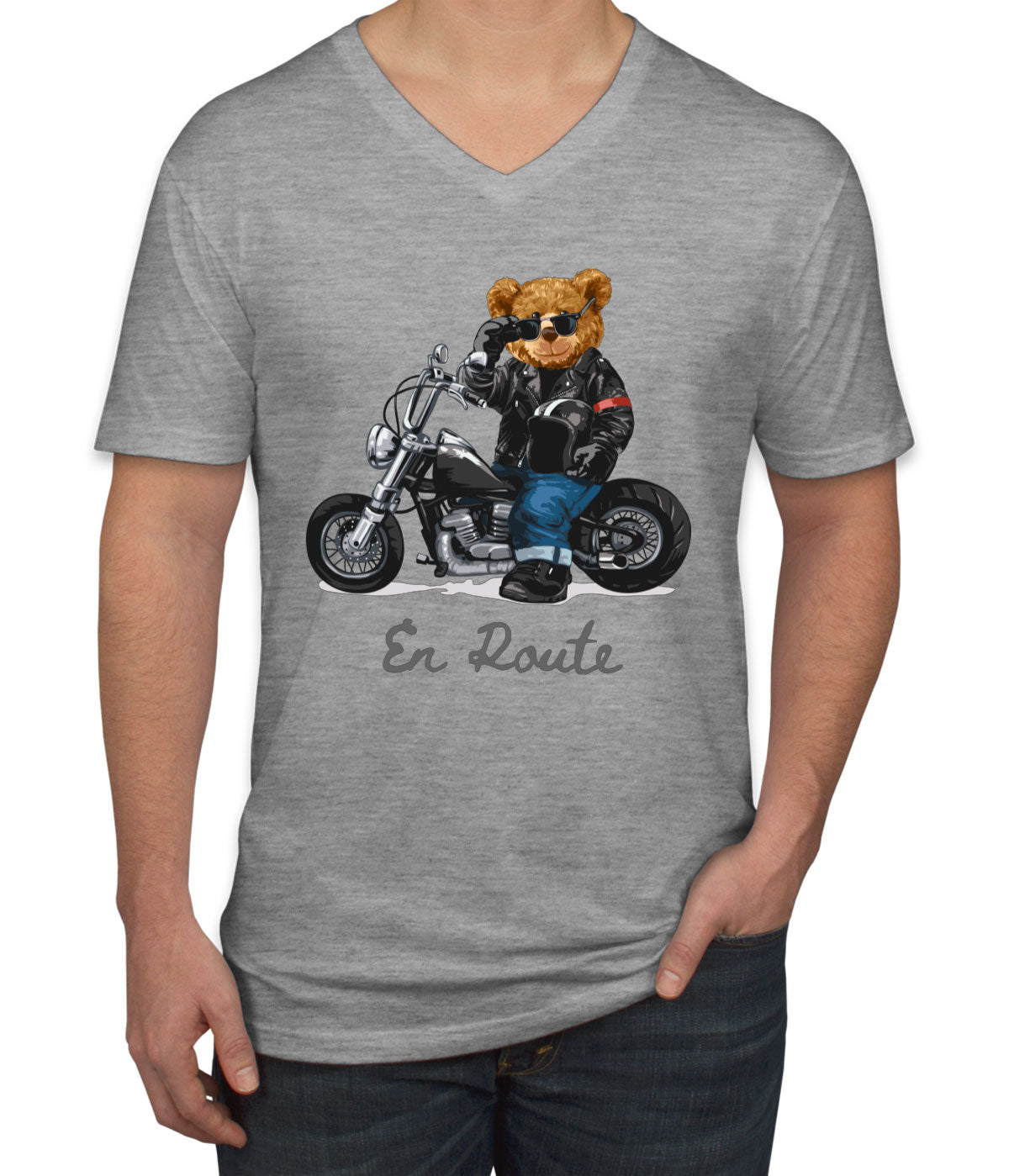 Teddy Bear Biker Men's V Neck T-shirt