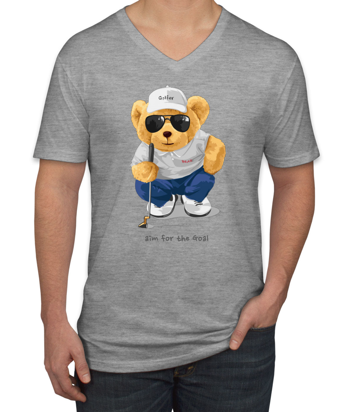 Teddy Bear Golfer Men's V Neck T-shirt