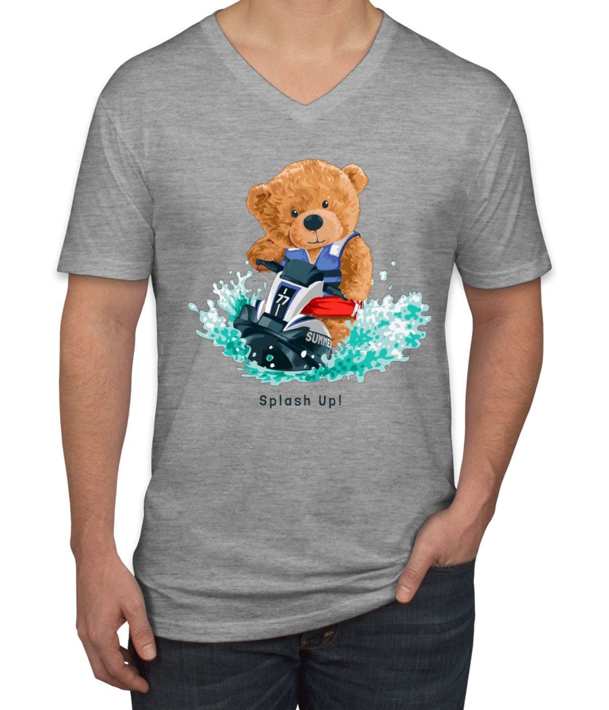 Teddy Bear Jet Ski Men's V Neck T-shirt