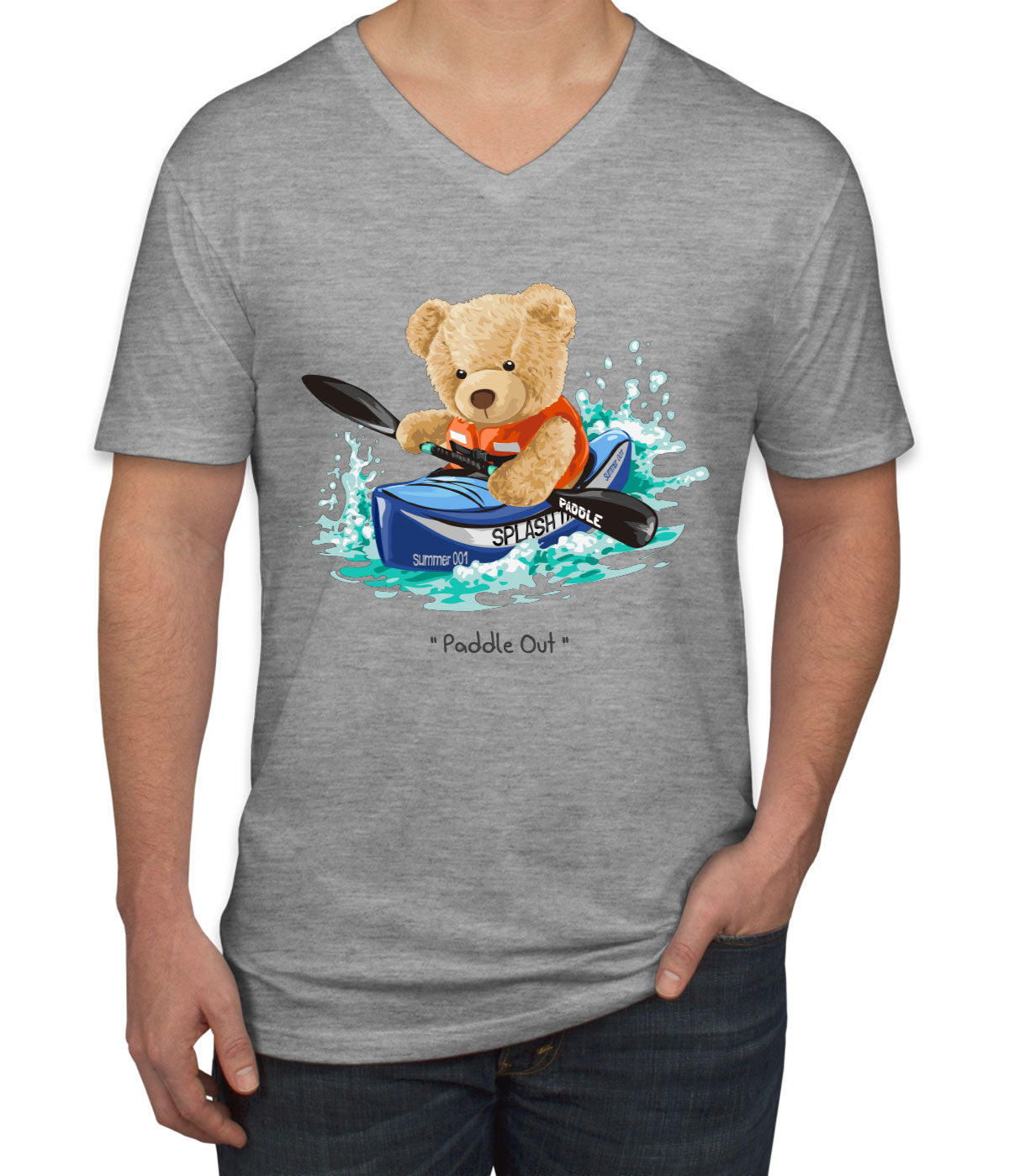 Teddy Bear Kayak Men's V Neck T-shirt