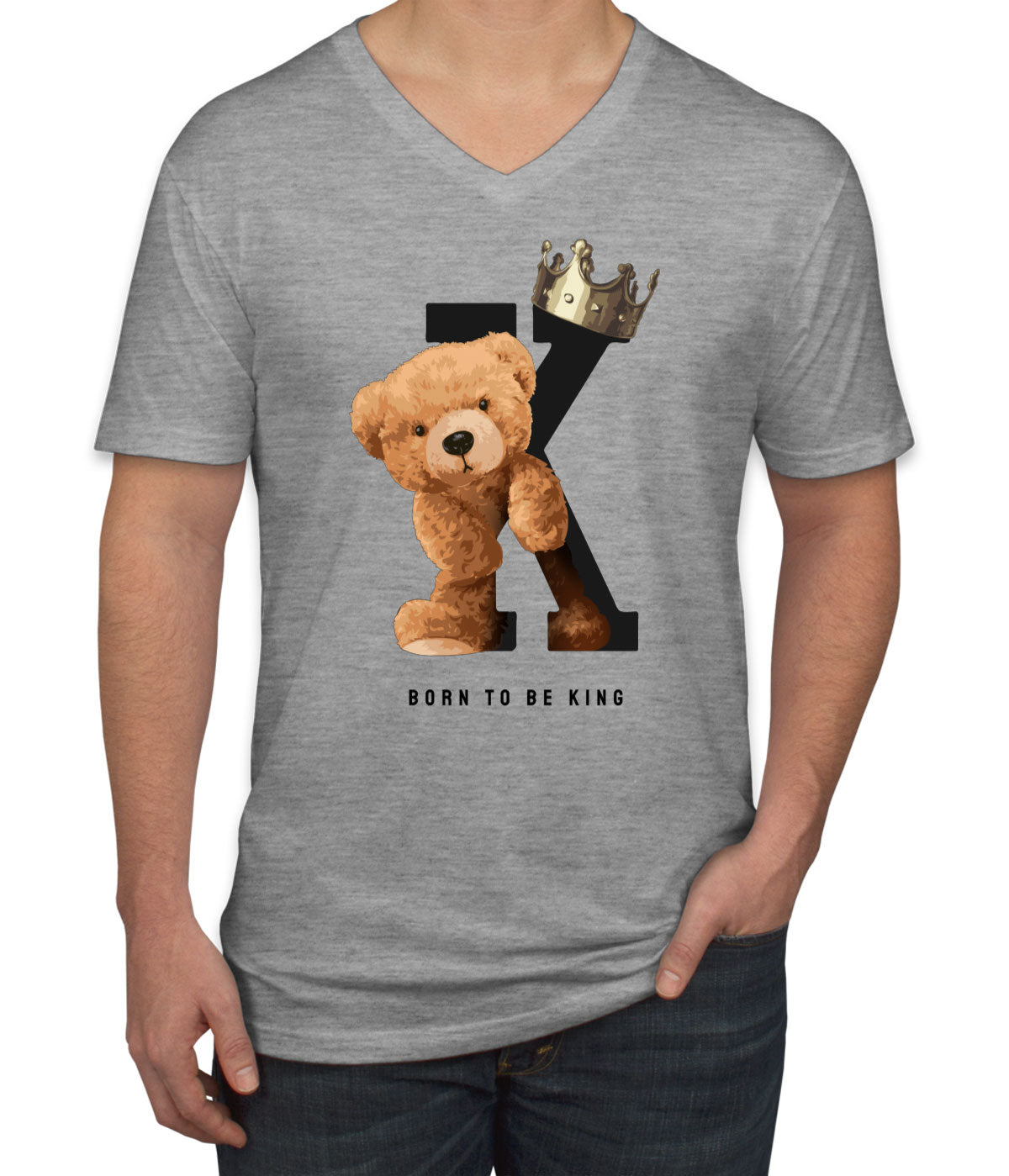 Teddy Bear Born To Be King Men's V Neck T-shirt