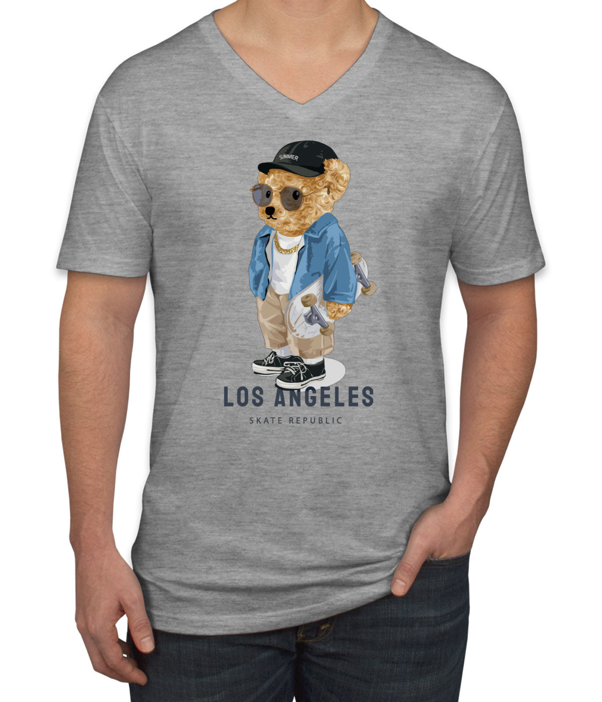 Teddy Bear Los Angeles Men's V Neck T-shirt