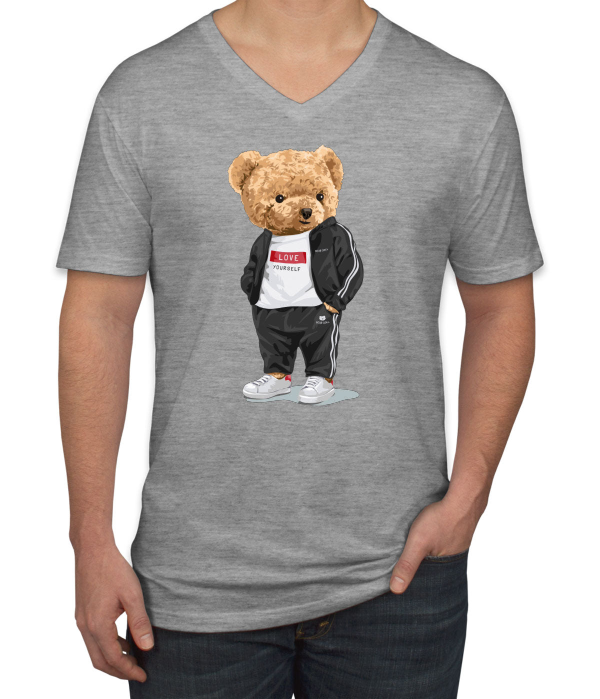 Teddy Bear Love Men's V Neck T-shirt