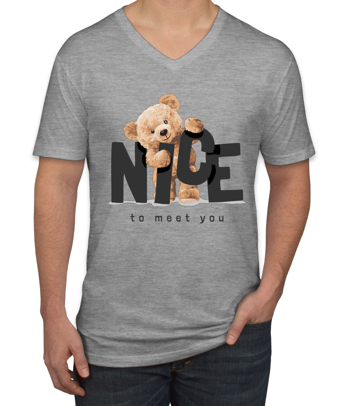 Teddy Bear Nice To Meet You Men's V Neck T-shirt