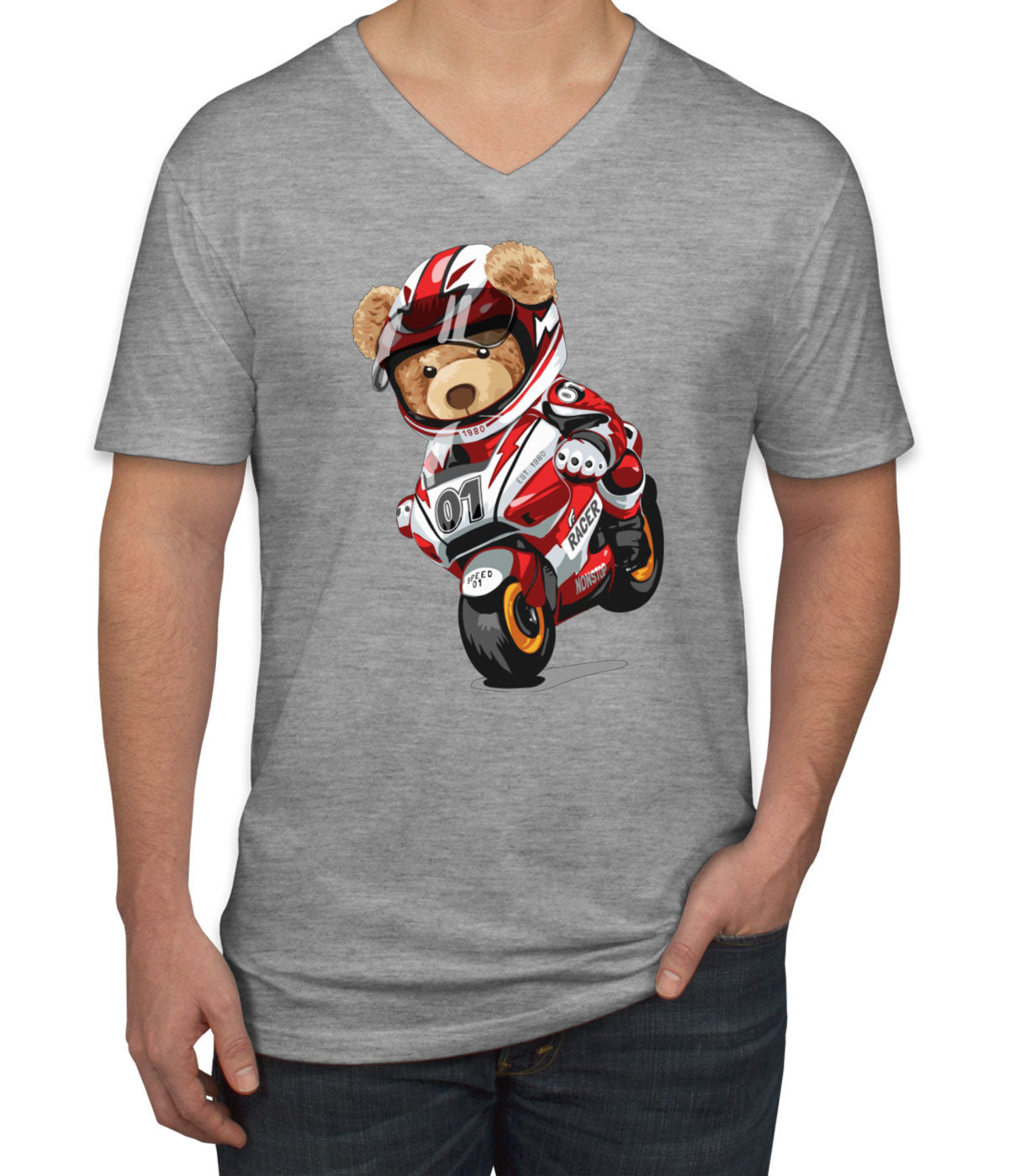 Teddy Bear Motorcycle Men's V Neck T-shirt