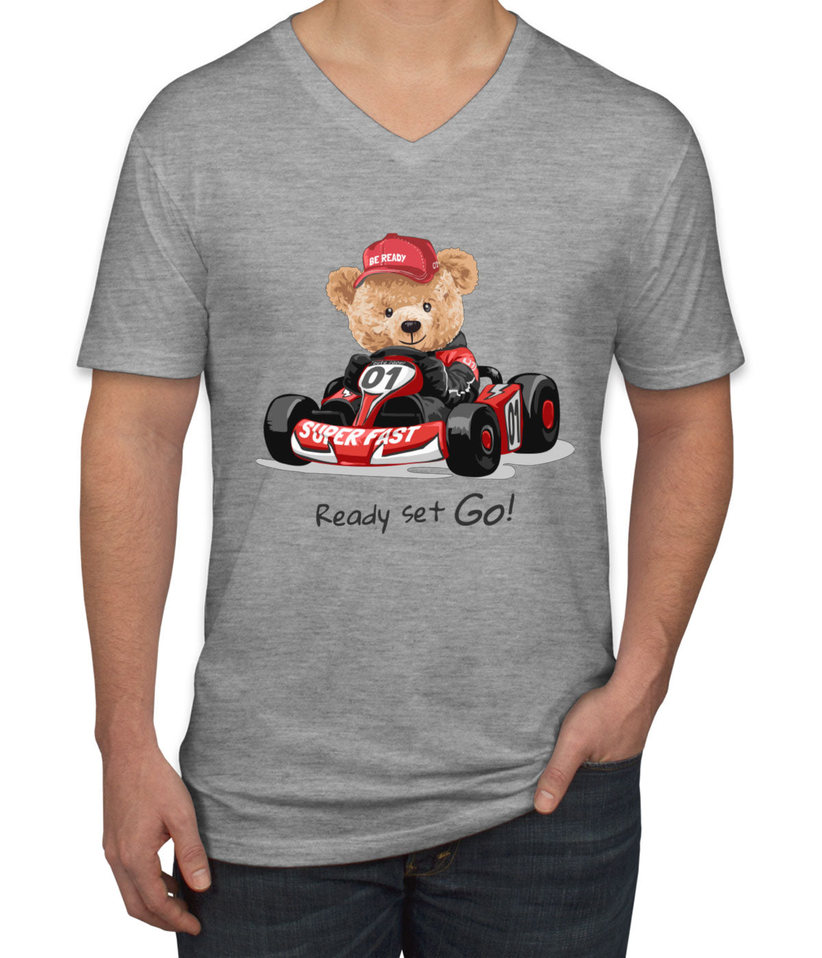 Teddy Bear Racer Men's V Neck T-shirt