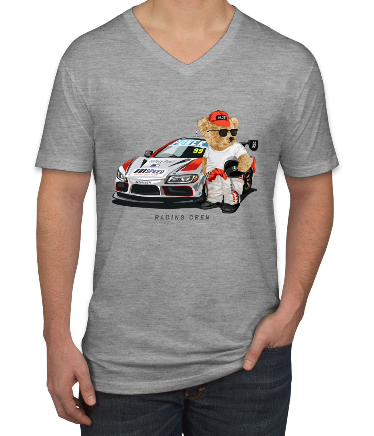 Teddy Bear Racing Crew Men's V Neck T-shirt