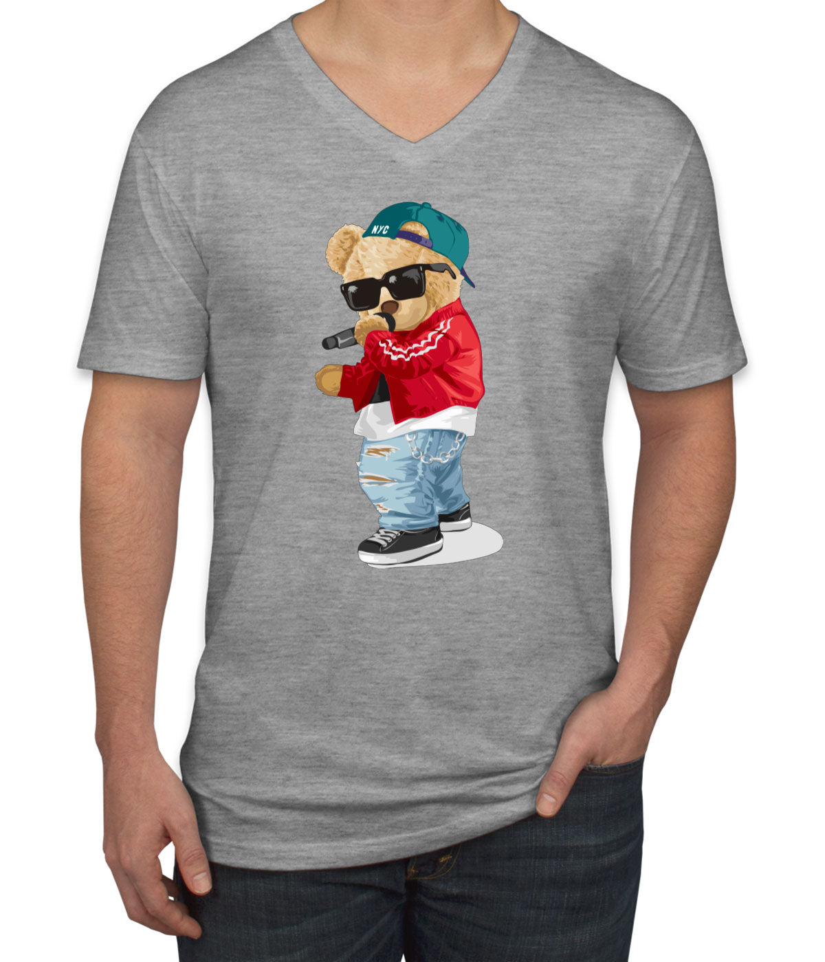 Teddy Bear Rapper Men's V Neck T-shirt