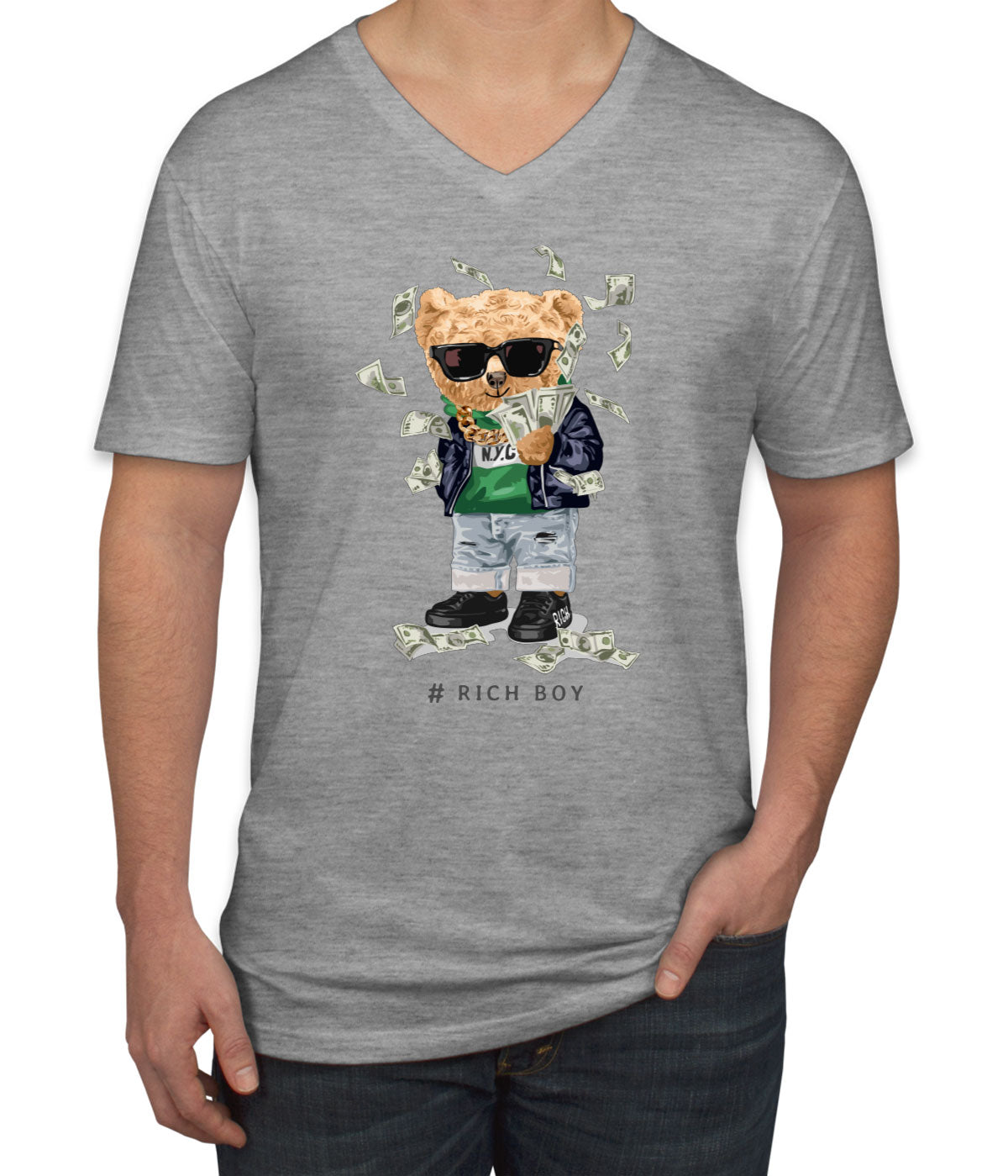 Teddy Bear Rich Boy Men's V Neck T-shirt