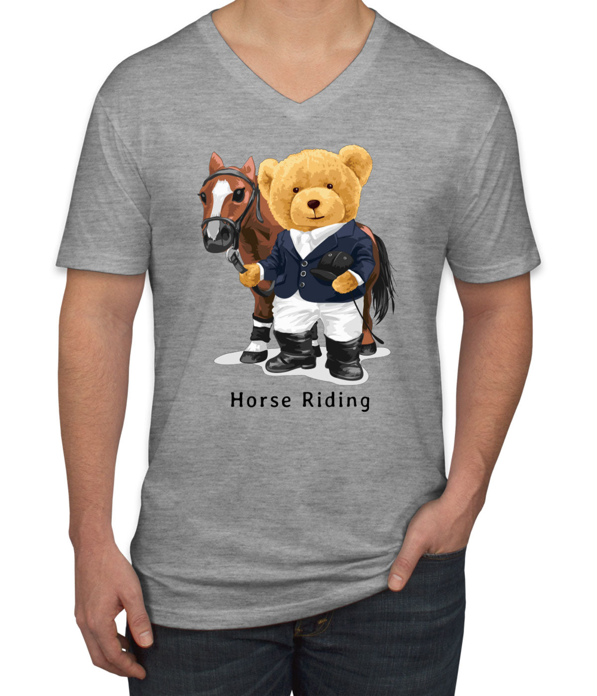 Teddy Bear Riding Men's V Neck T-shirt