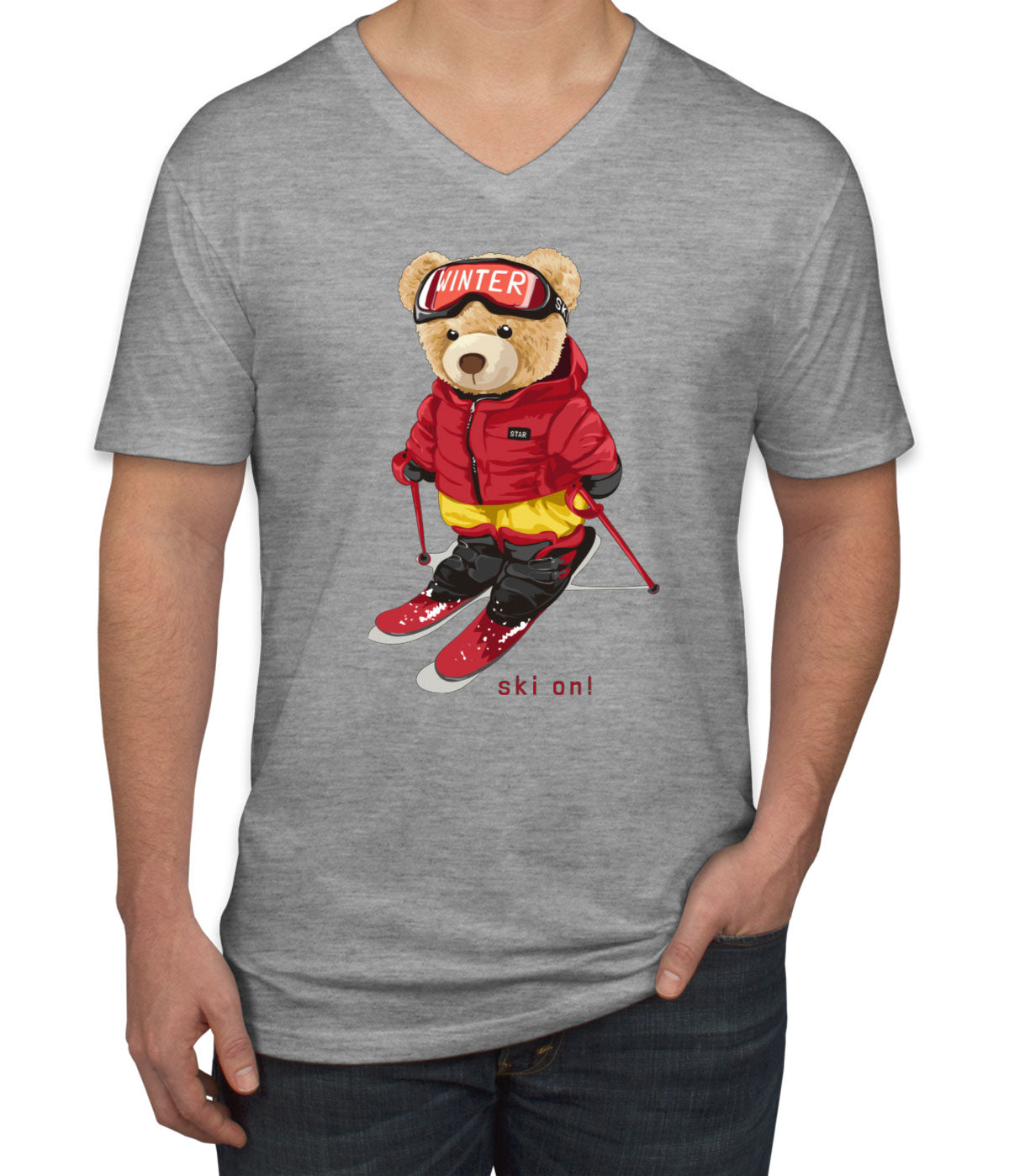 Teddy Bear Snowboarding Men's V Neck T-shirt