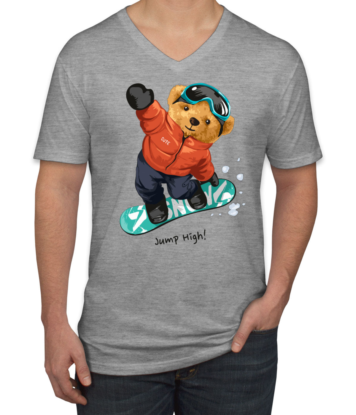 Teddy Bear Ski Board Men's V Neck T-shirt