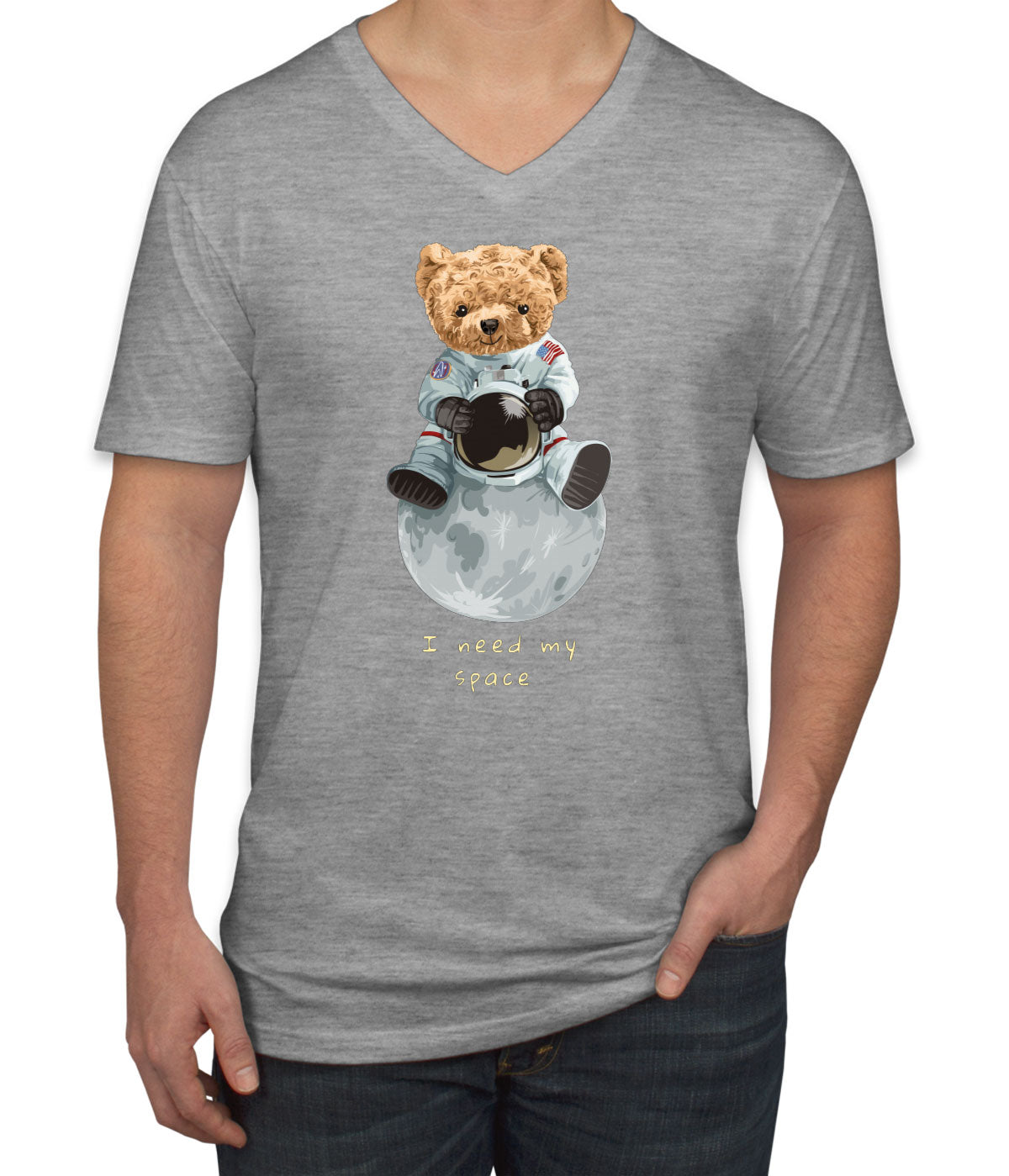 Teddy Bear Astronaut Men's V Neck T-shirt