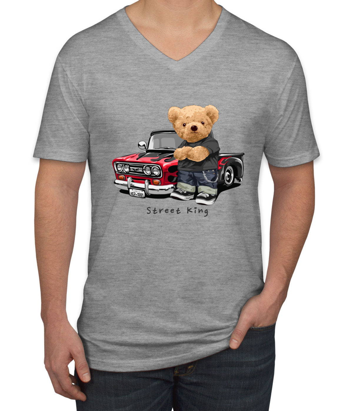 Teddy Bear Street King Men's V Neck T-shirt