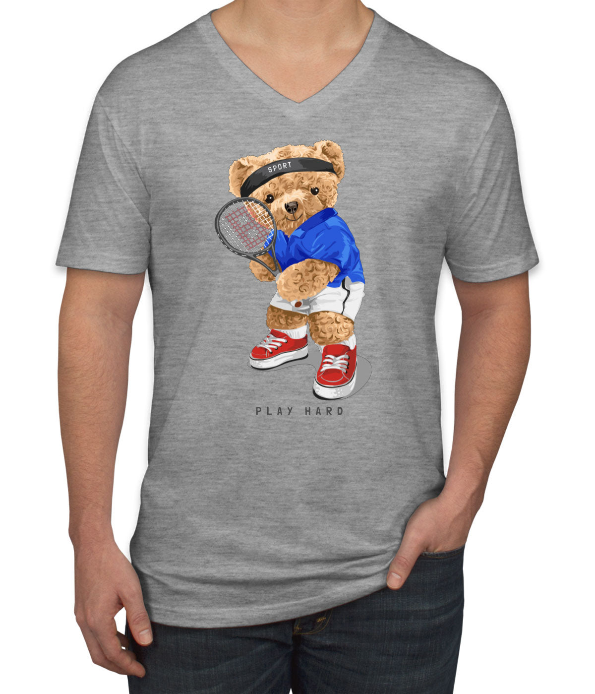 Teddy Bear Tennis Men's V Neck T-shirt