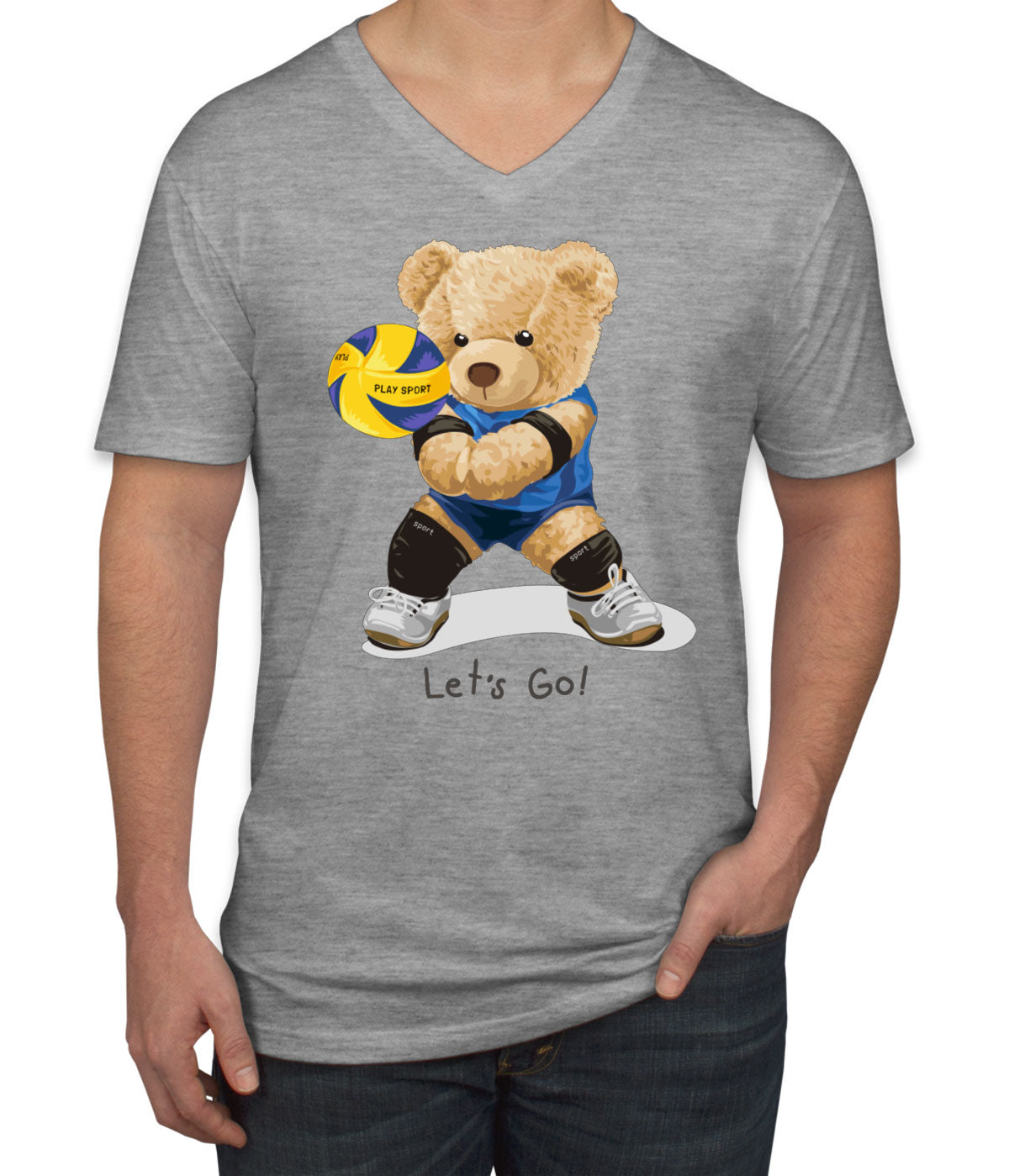 Teddy Bear Volleyball Men's V Neck T-shirt