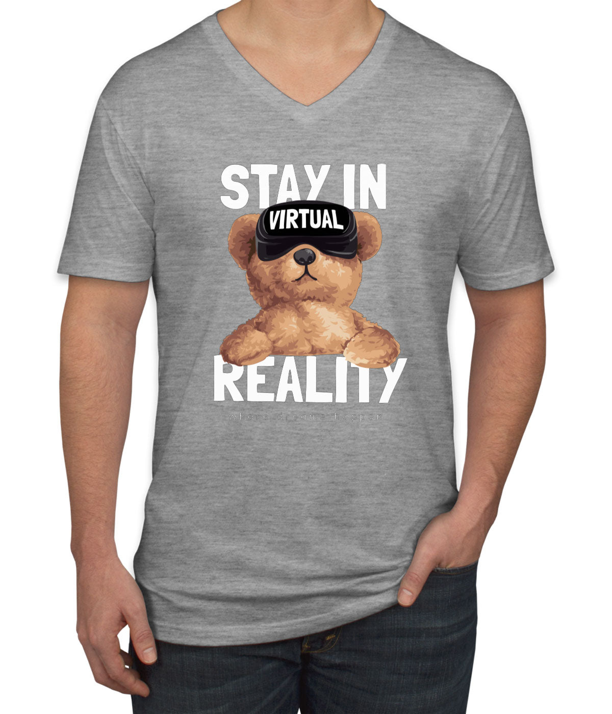 Teddy Bear Stay In VR Men's V Neck T-shirt